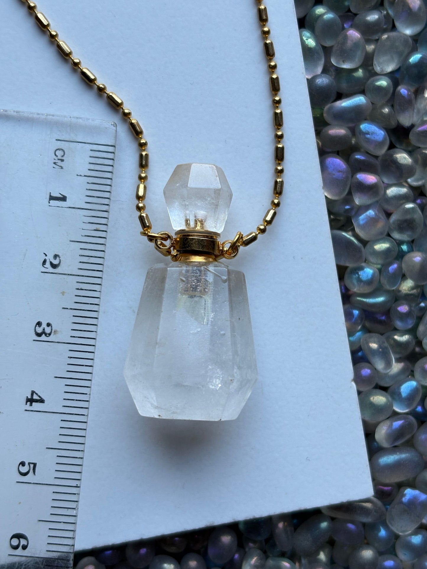 Clear Quartz Crystal Gemstone Aromatherapy Perfume Bottle Pendant Necklace