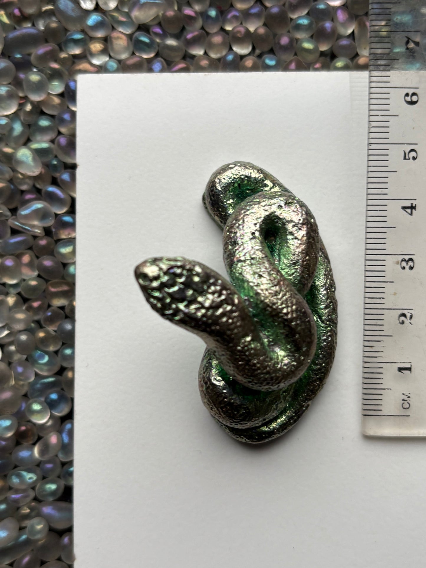 Teal Bismuth Crystal Coil Snake Metal Art Sculpture