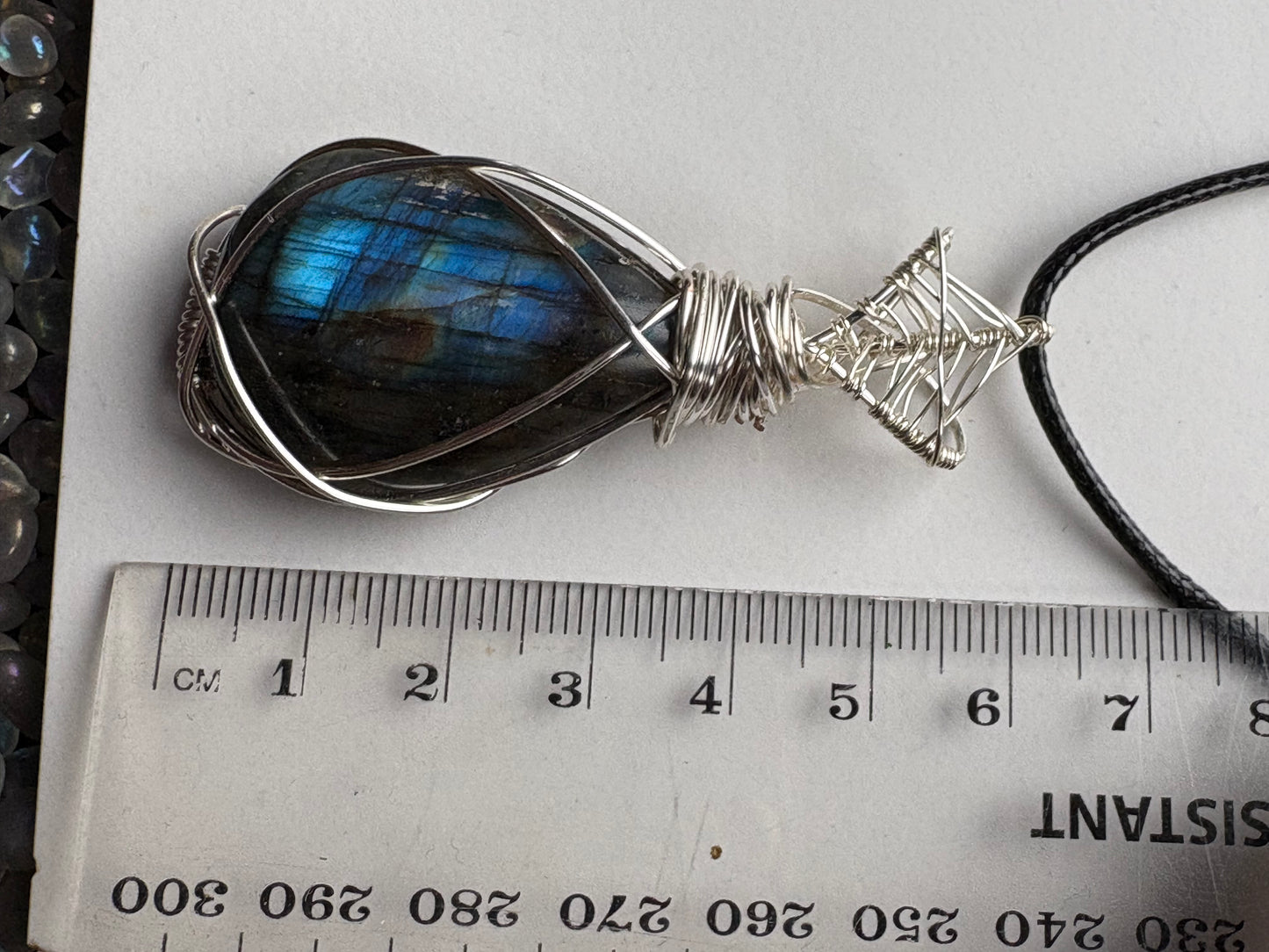 Blue Labradorite Crystal Gemstone Silver Wire Necklace