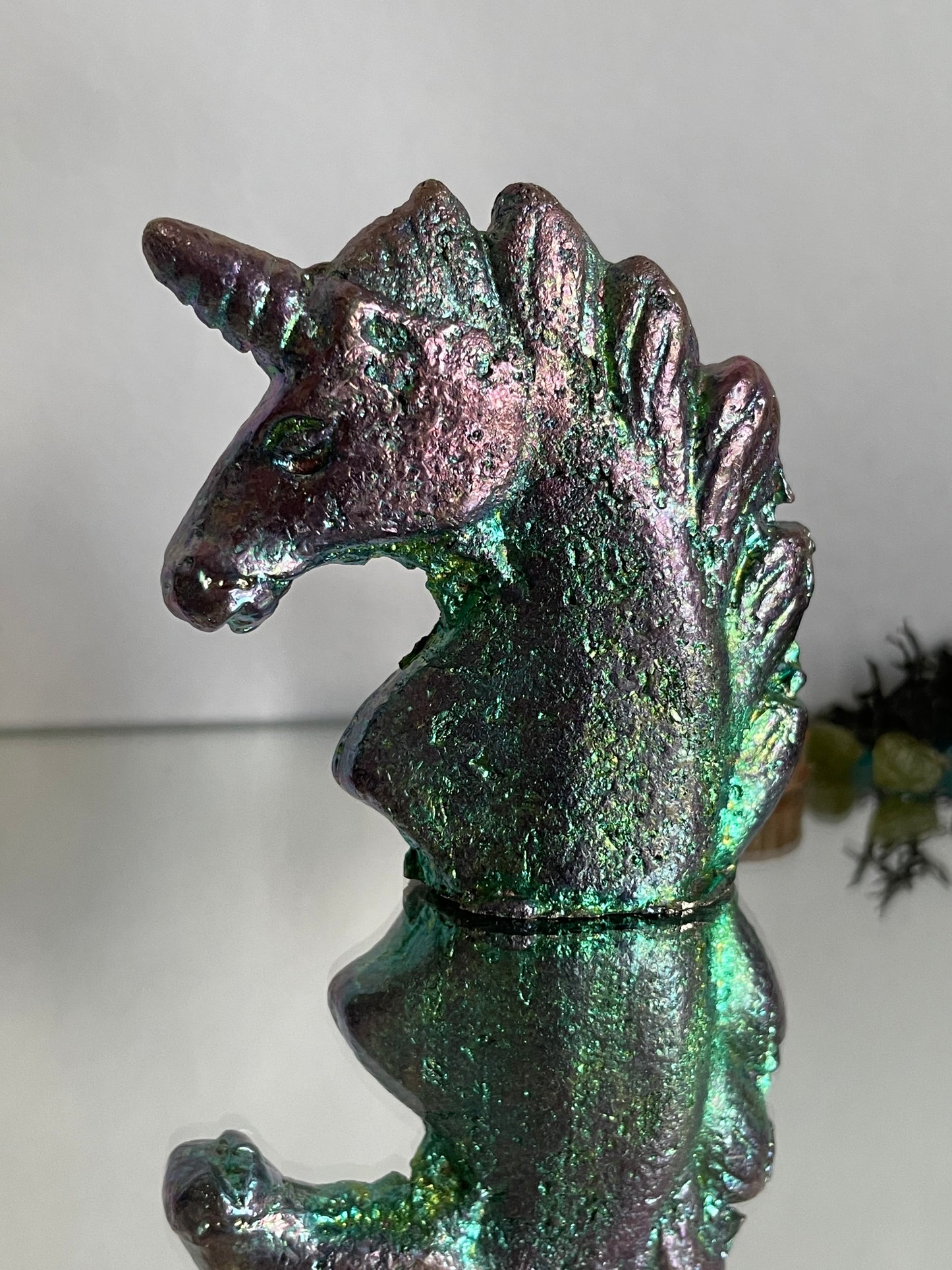 Purple Blue Bismuth Crystal Unicorn Metal Art Sculpture