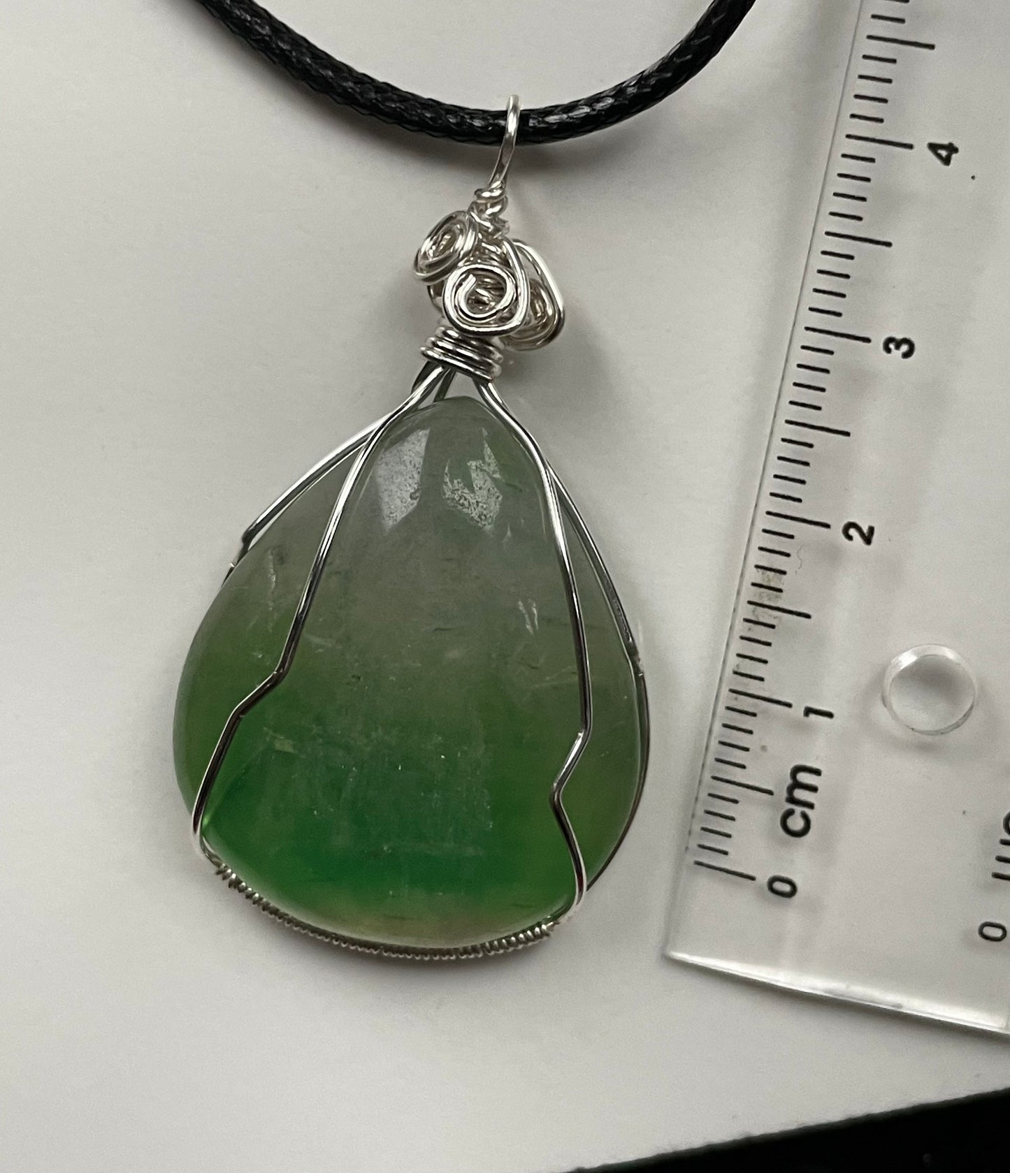 Green Fluorite Crystal Gemstone Wire Wrap Silver Necklace