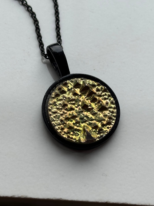 Gold Bismuth Crystal Metal Art Cord Necklace MINI CIRCLE