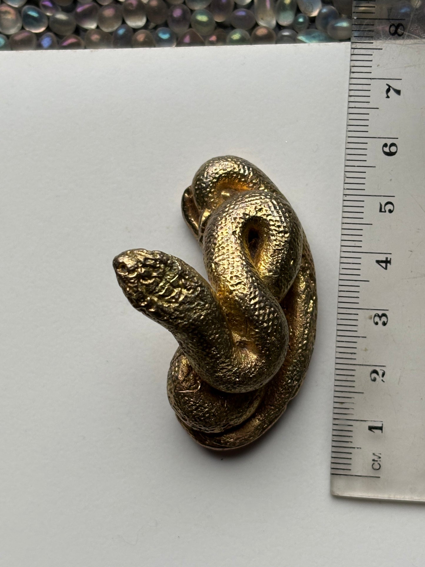Gold Peach Bismuth Crystal Coil Snake Metal Art Sculpture