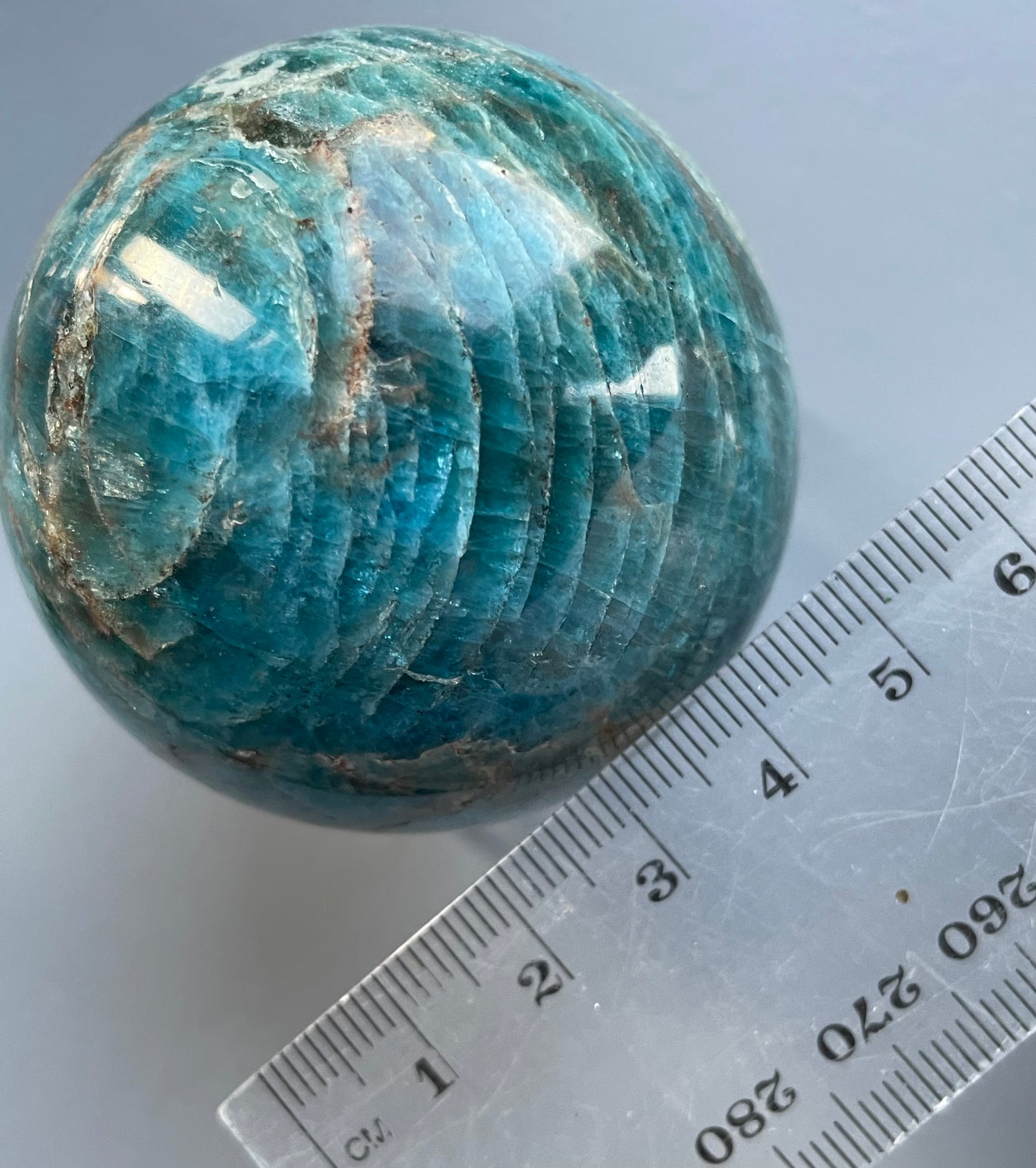 Blue Neon Apatite Asterism UV Gemstone Crystal Sphere (1)