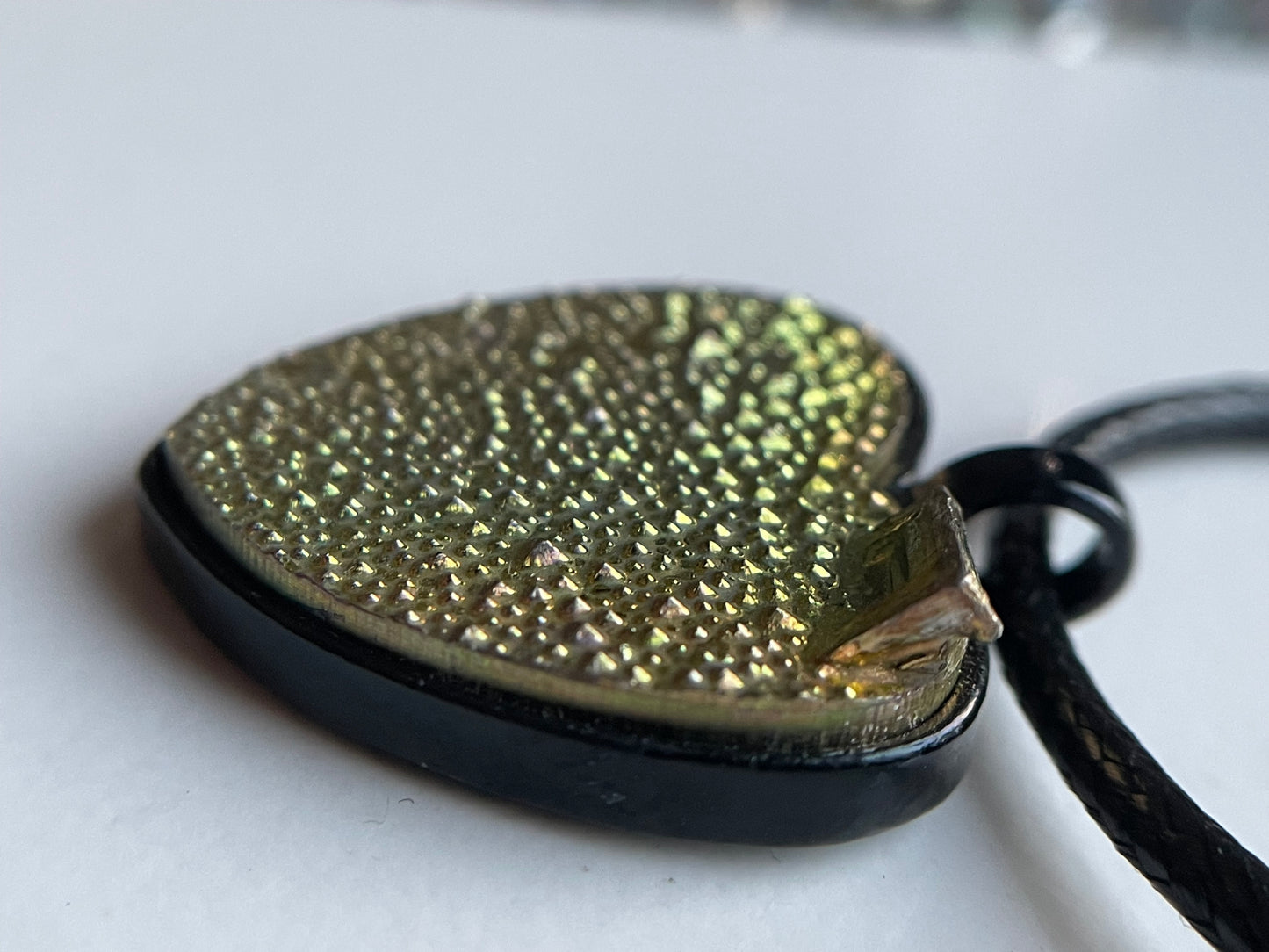 Lime Gold Bismuth Crystal Metal Art Cord Necklace HEART