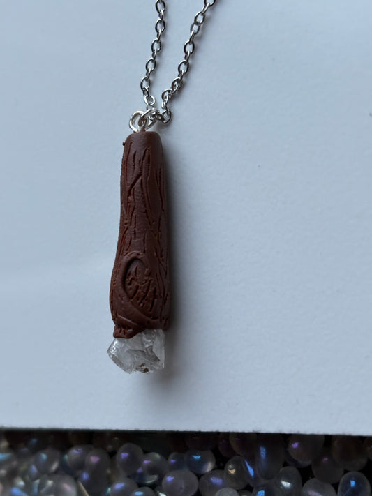 Scottish Quartz Crystal Gemstone Clay Wooden Wand Necklace (7)