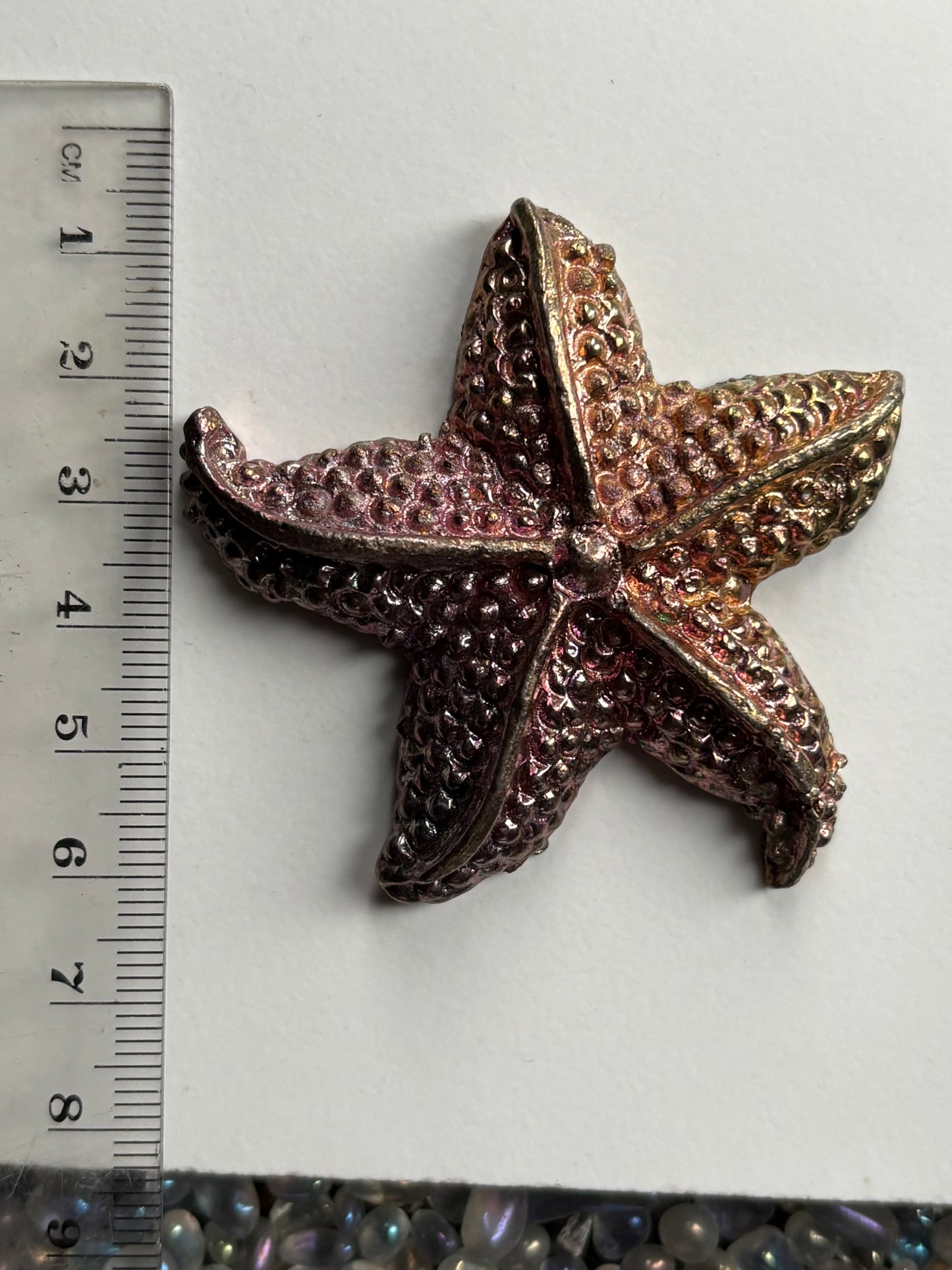 Peach Pink Bismuth Crystal Large Starfish Metal Art Sculpture