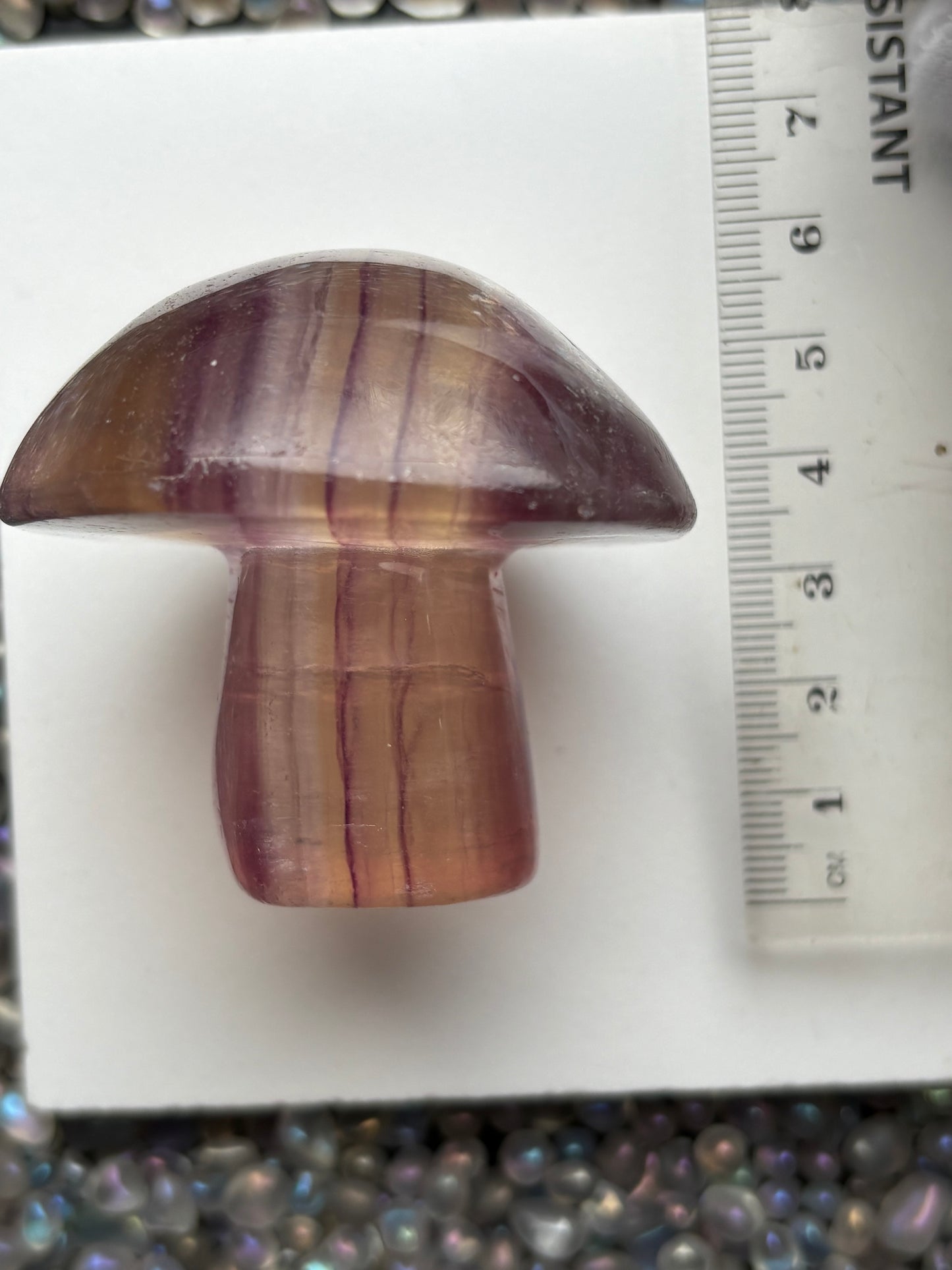 Rainbow Fluorite Crystal Gemstone Mushroom Carving - Large