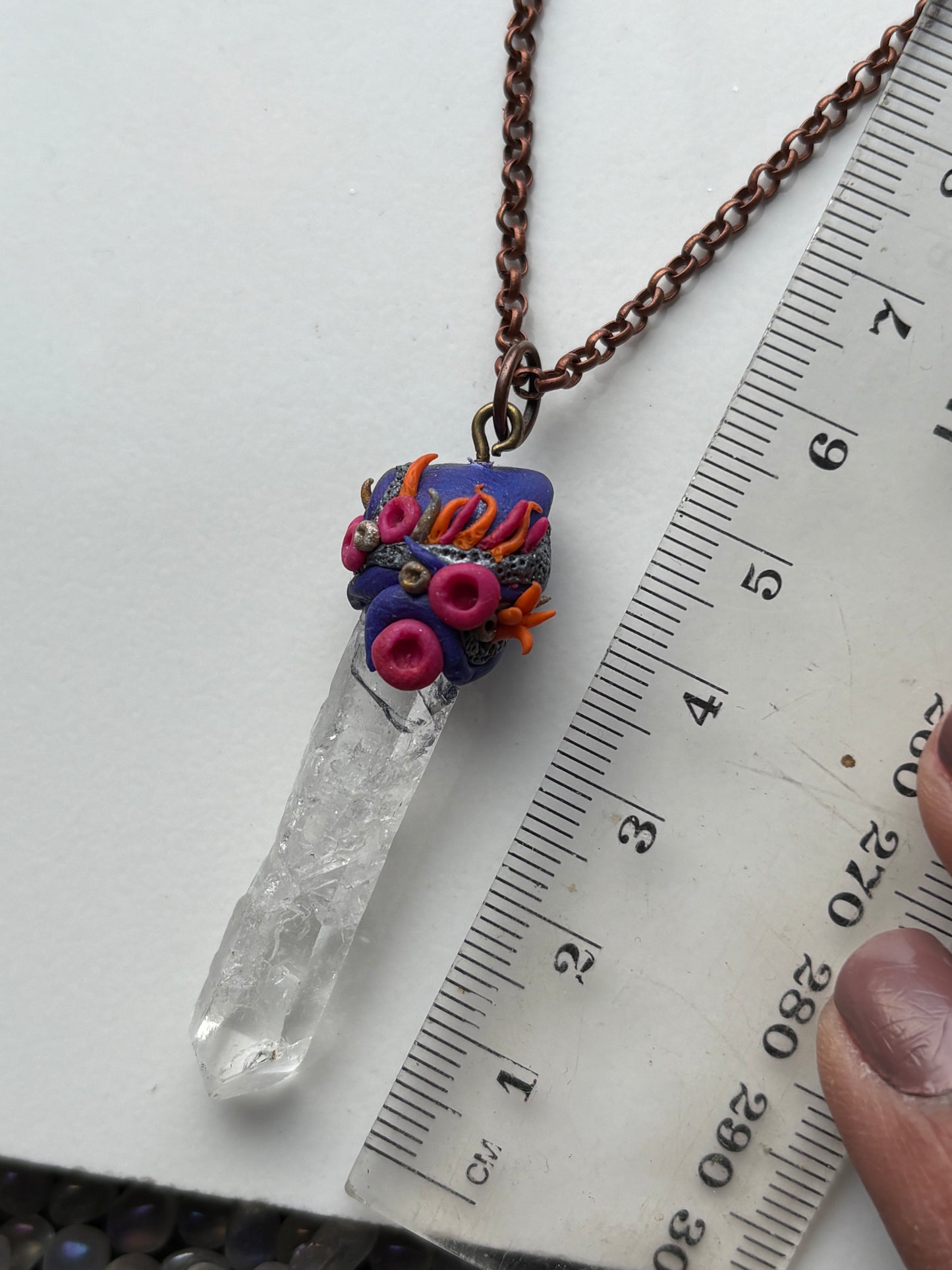 Lemurian Quartz Crystal Gemstone - Crown Chakra Coral Necklace