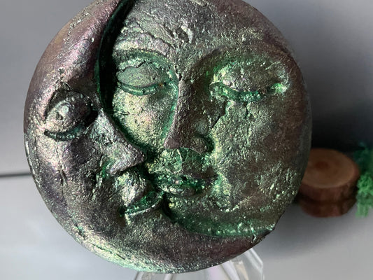 Teal Bismuth Crystal Sun Moon Metal Art Sculpture