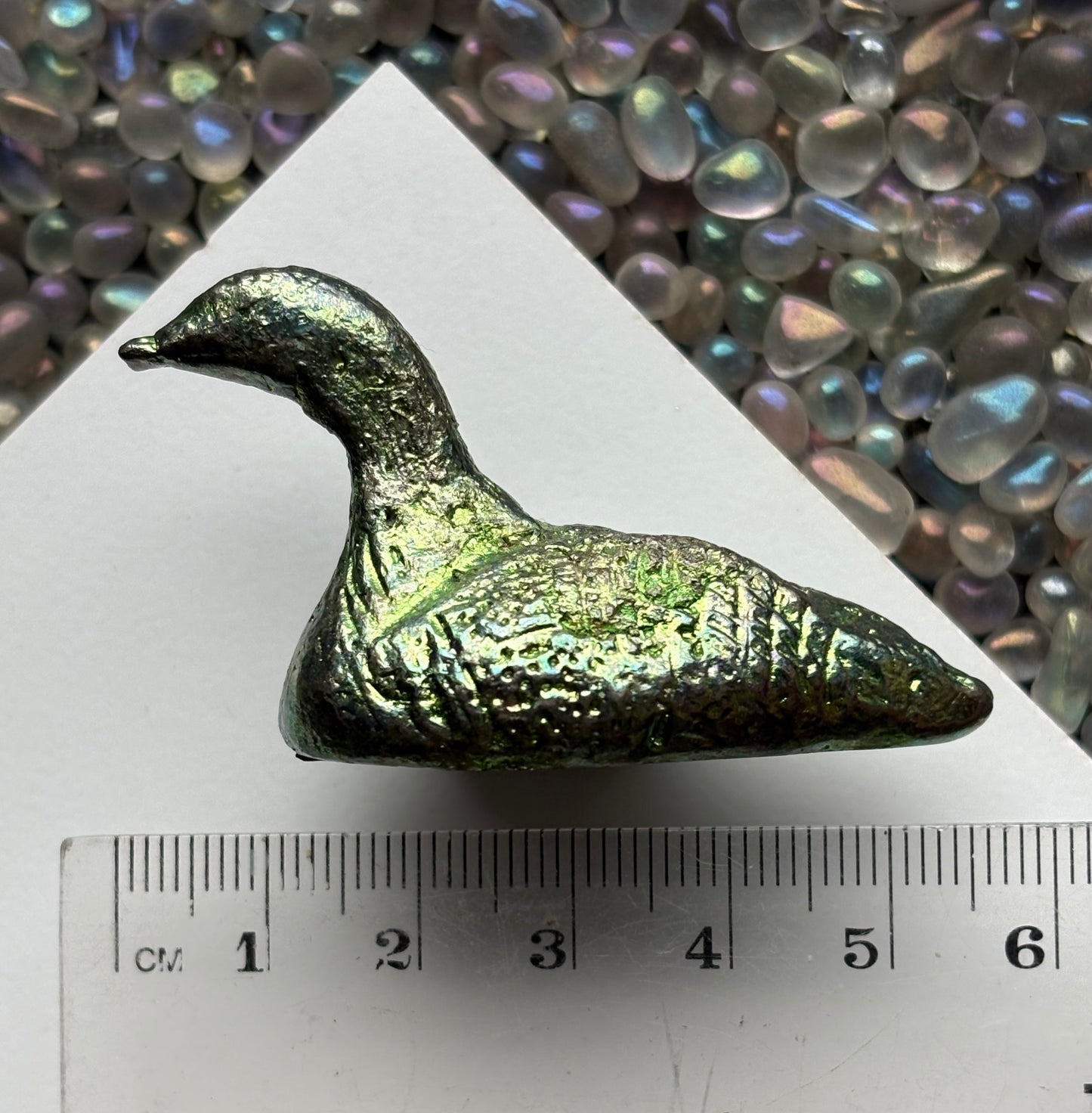 Green Bismuth Loon Bird Crystal Metal Art Sculpture