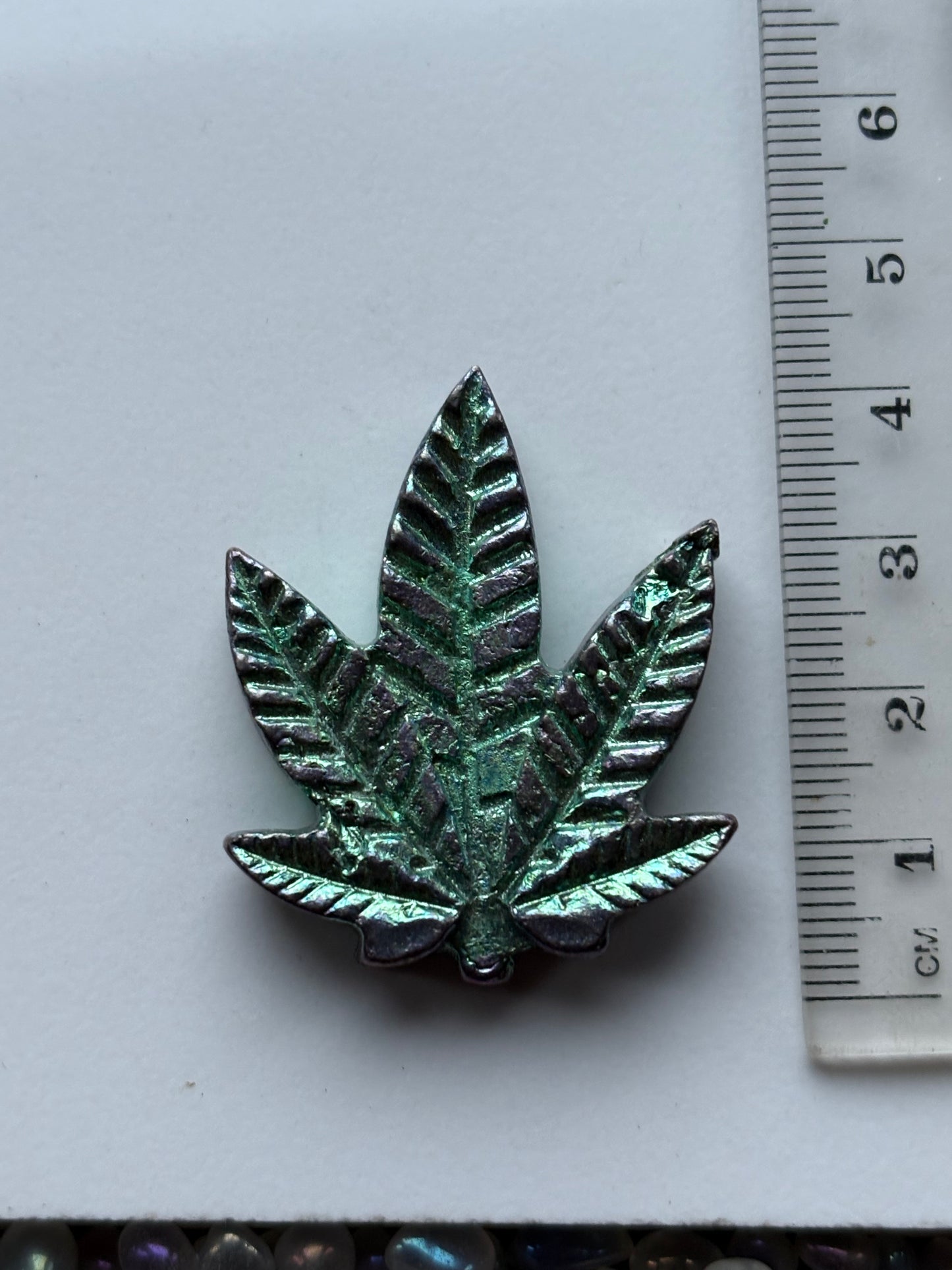 Teal Bismuth Crystal Pot Leaf Metal Art Sculpture