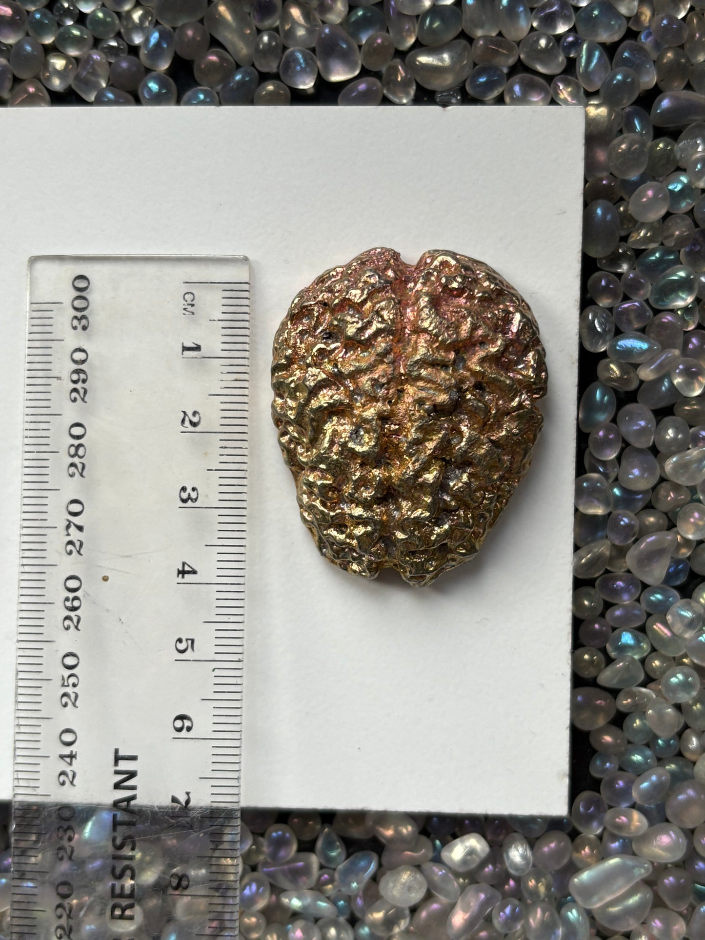 Peach Gold Bismuth Crystal Brain Metal Art Sculpture