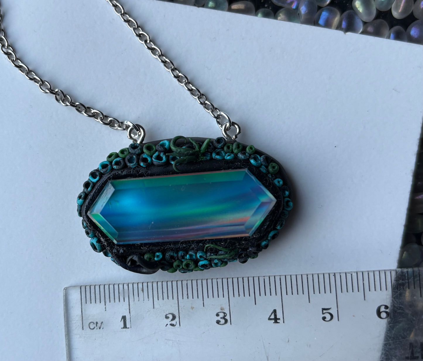 Elongated Aurora Opal Doublet Crystal Gemstone - Dark Coral Necklace