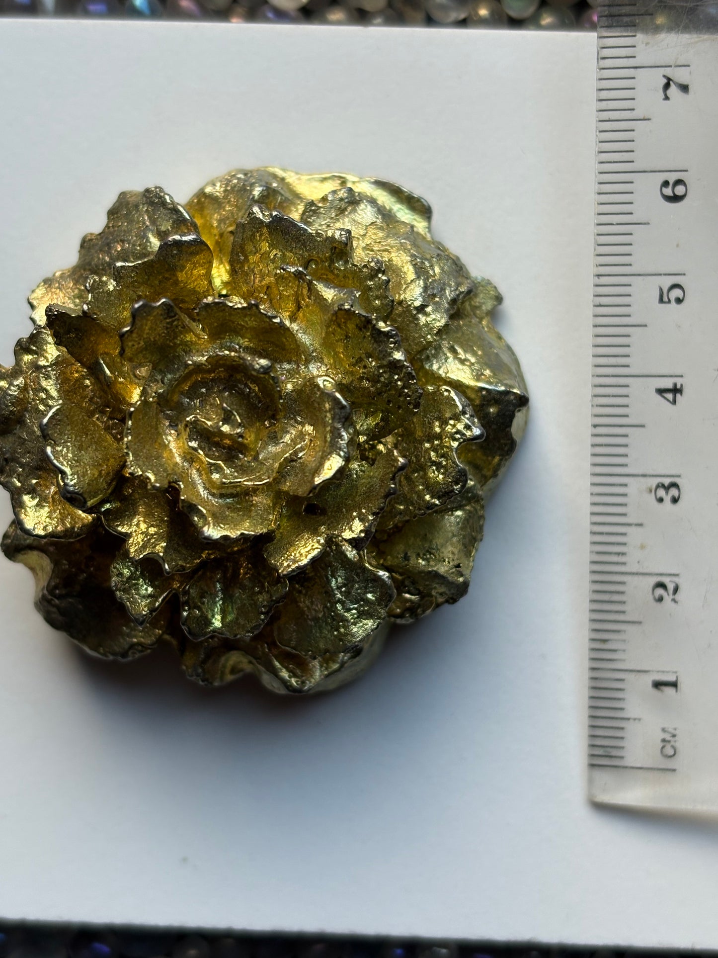 Gold Bismuth Crystal Rose Flower Metal Art Sculpture - Large