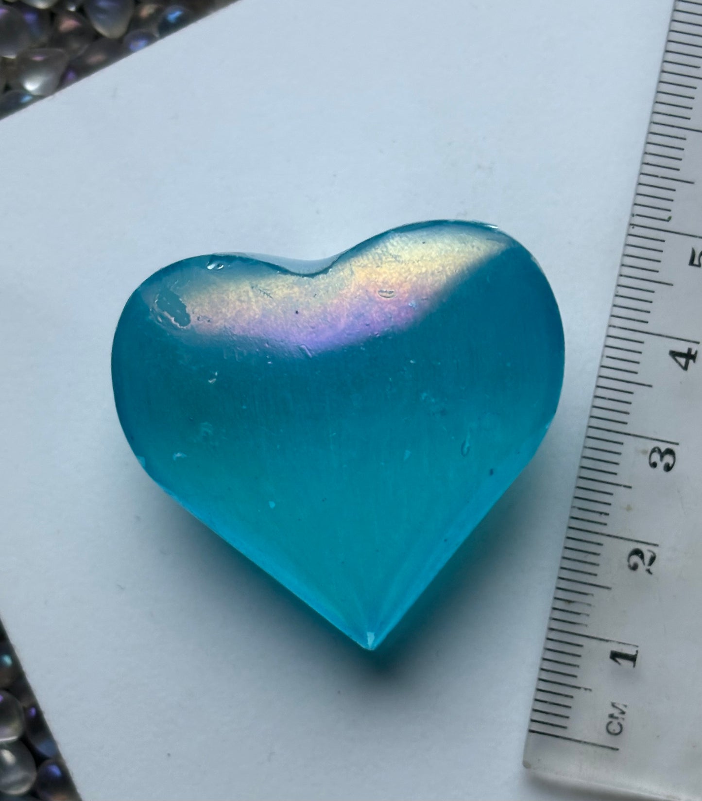 Aqua Blue Aura Coated Selenite Satin Spar Crystal Gemstone Heart Carving