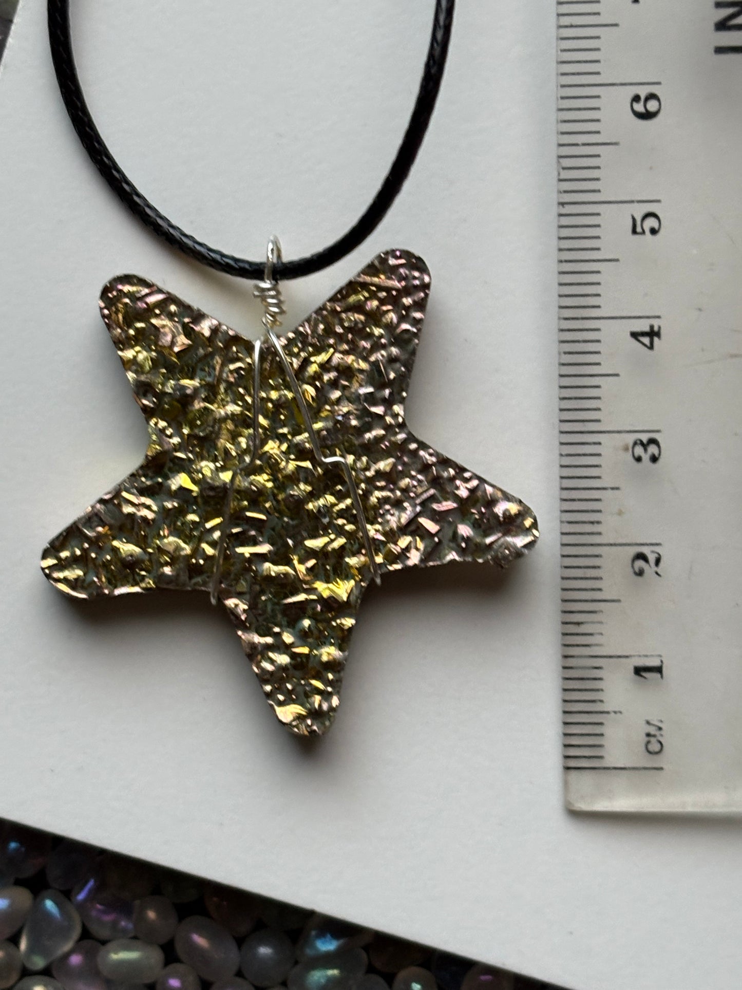 Gold Bismuth Star Crystal Cut Out Metal Art Cord Necklace