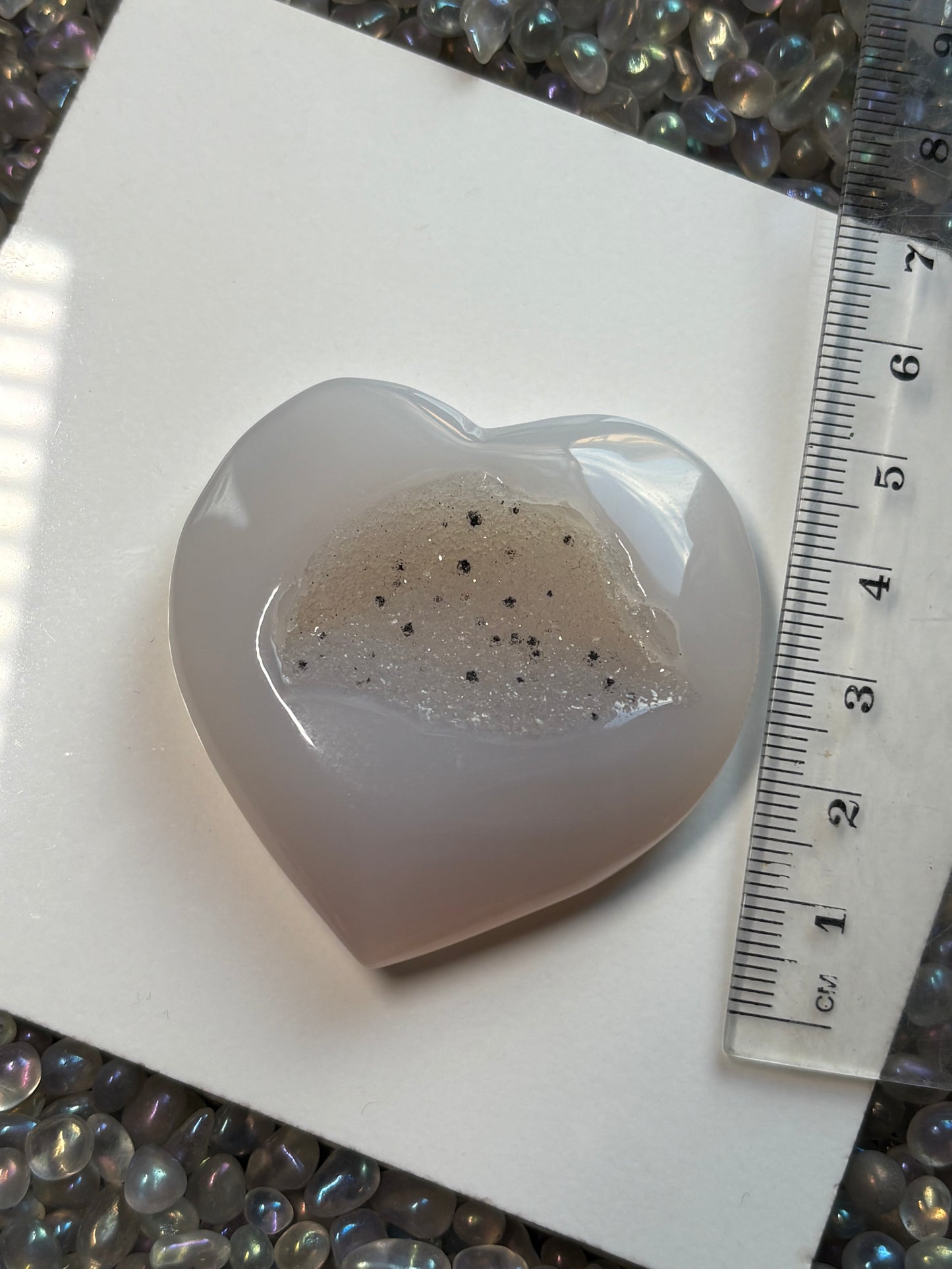 Grey Druzy Agate Crystal Heart Carving - Small
