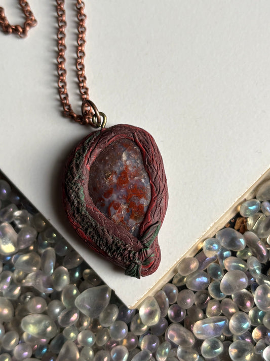 Red Flower Agate Crystal Gemstone Enchanted Forest Necklace