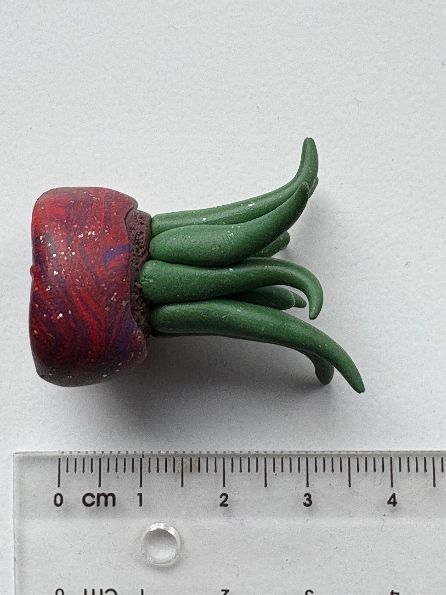 Grassy Potted Plant Clay Sphere Mini Holder - Red Purple Glitter