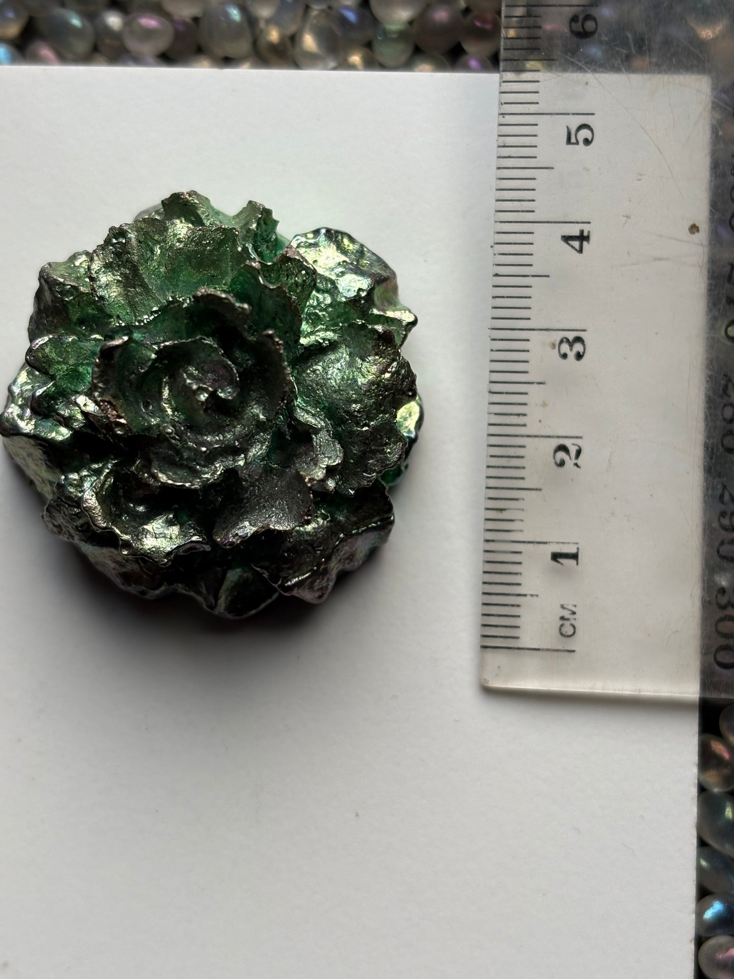 Teal Bismuth Crystal Small Rose Flower Metal Art Sculpture