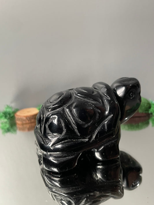 Black Obsidian Gemstone Crystal Turtle Animal Carving Large