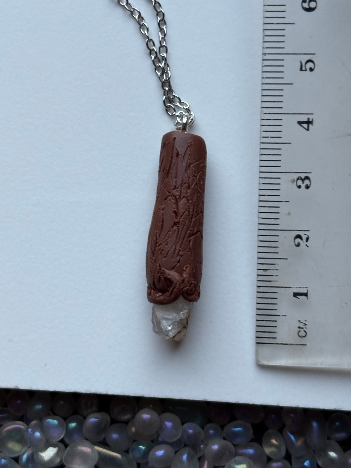 Scottish Quartz Crystal Gemstone Clay Wooden Wand Necklace (6)