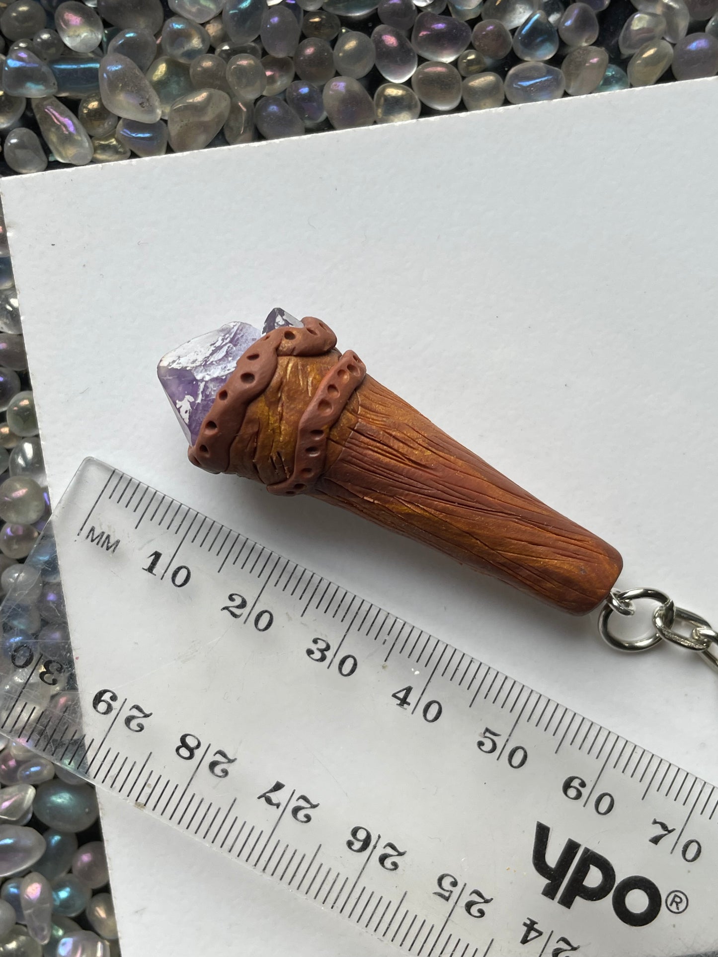 Amethyst Crystal Gemstone Clay Wooden Wand KeyChain (1)