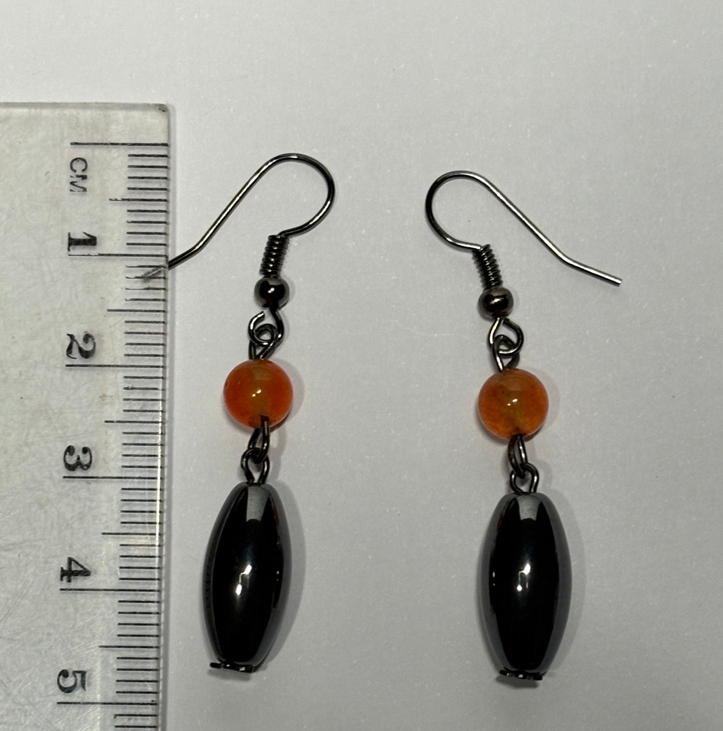 Orange Quartz & Hematite crystal gemstone earrings