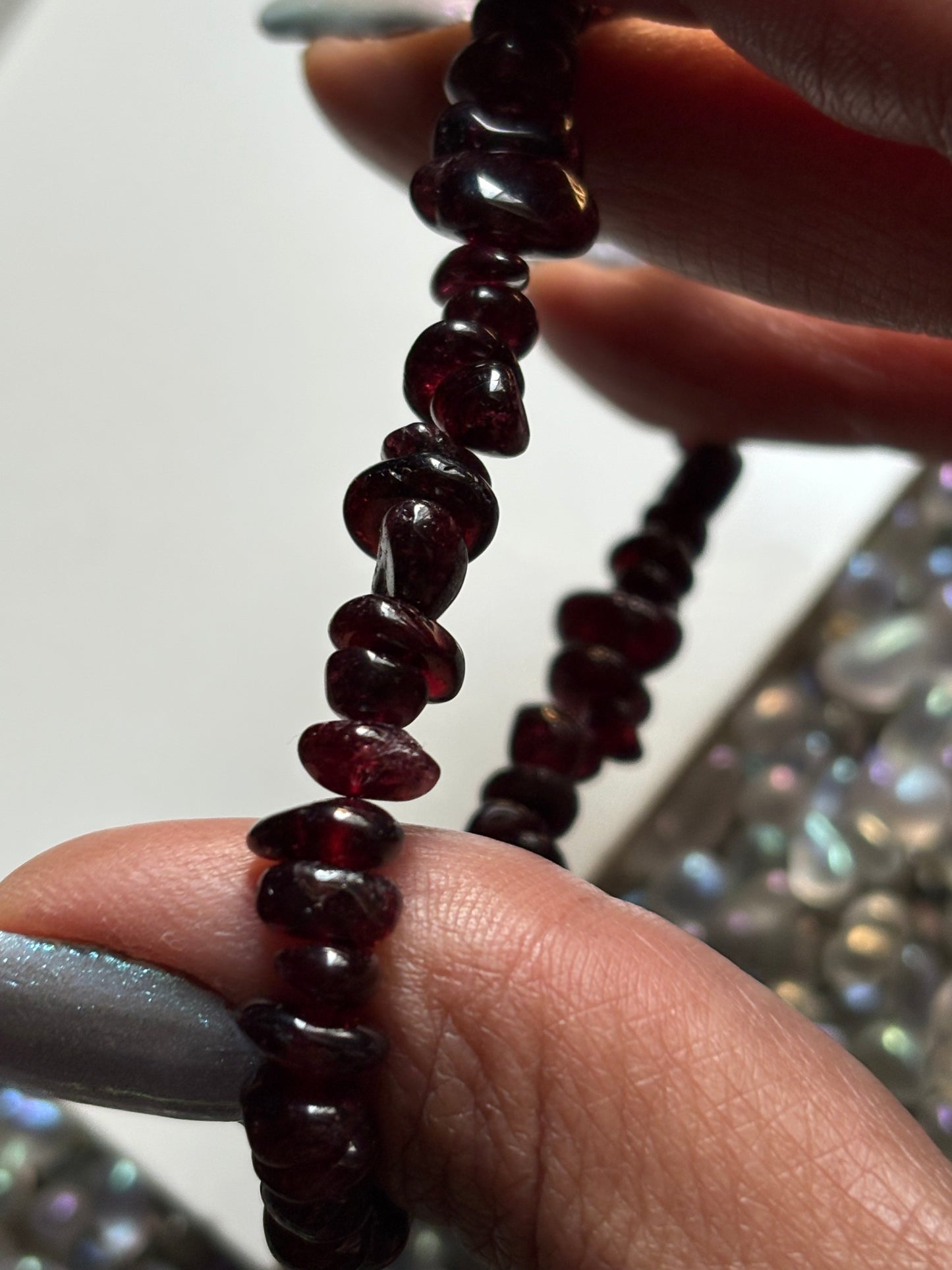 Deep Red Garnet rough gemstone crystal stretch bracelet