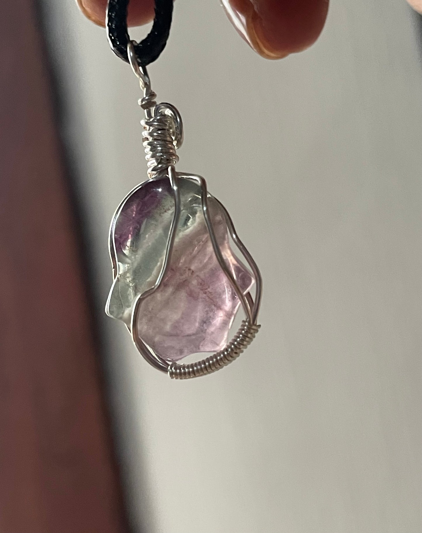 Fluorite Micro Pocket Pet Penguin Crystal Gemstone Carving Silver Wire Wrap Necklace