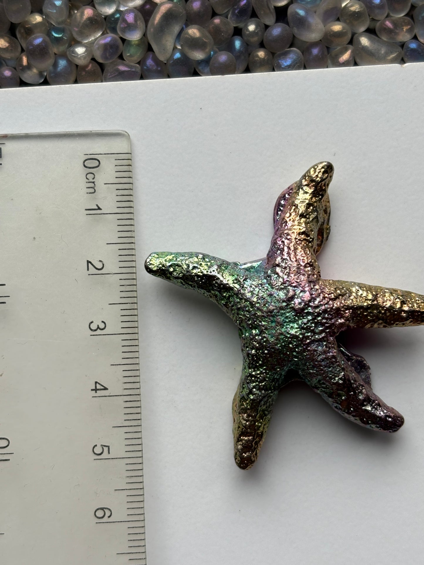 Rainbow Bismuth Crystal Small Starfish Metal Art Sculpture