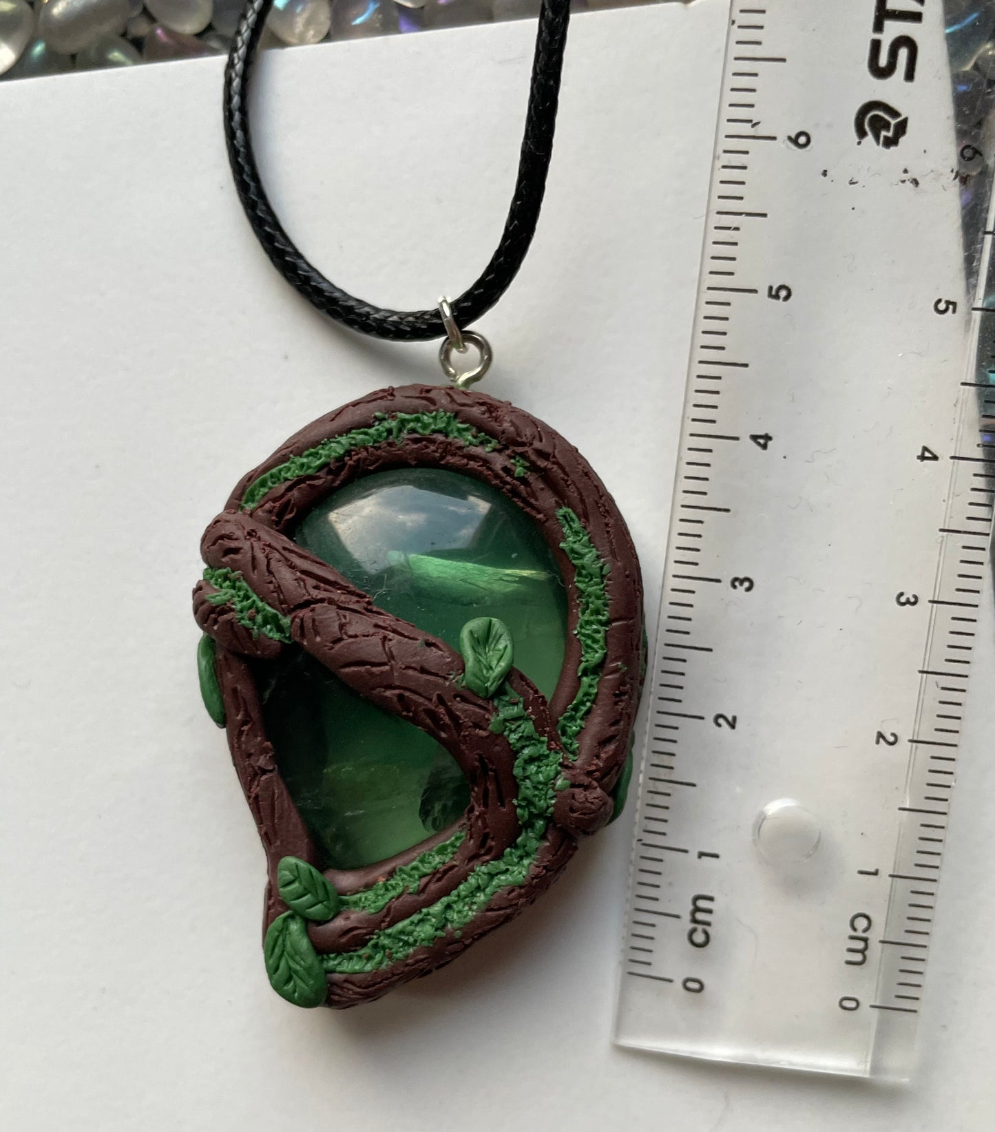 Green Fluorite Crystal Gemstone Enchanted Forest Leaf Necklace