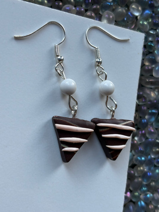 Chocolate Candy Triangle Clay & White Howlite Crystal Gemstone Silver Earrings