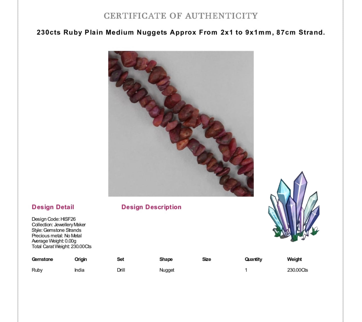 Ruby Crystal Gemstone Rough Chip Cord Necklace (Certified)