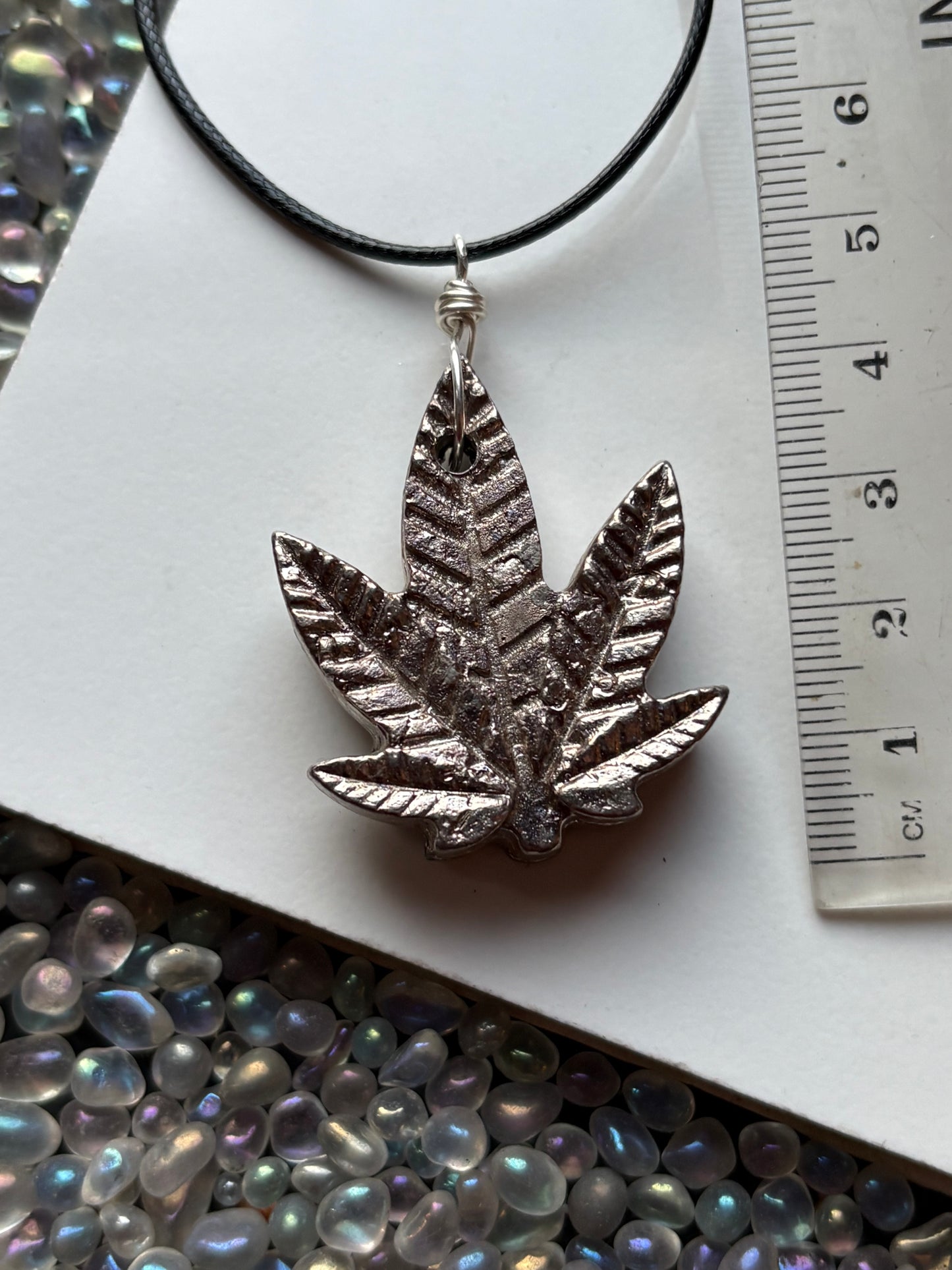Silver Bismuth Crystal Silver Haze Leaf Necklace (1)