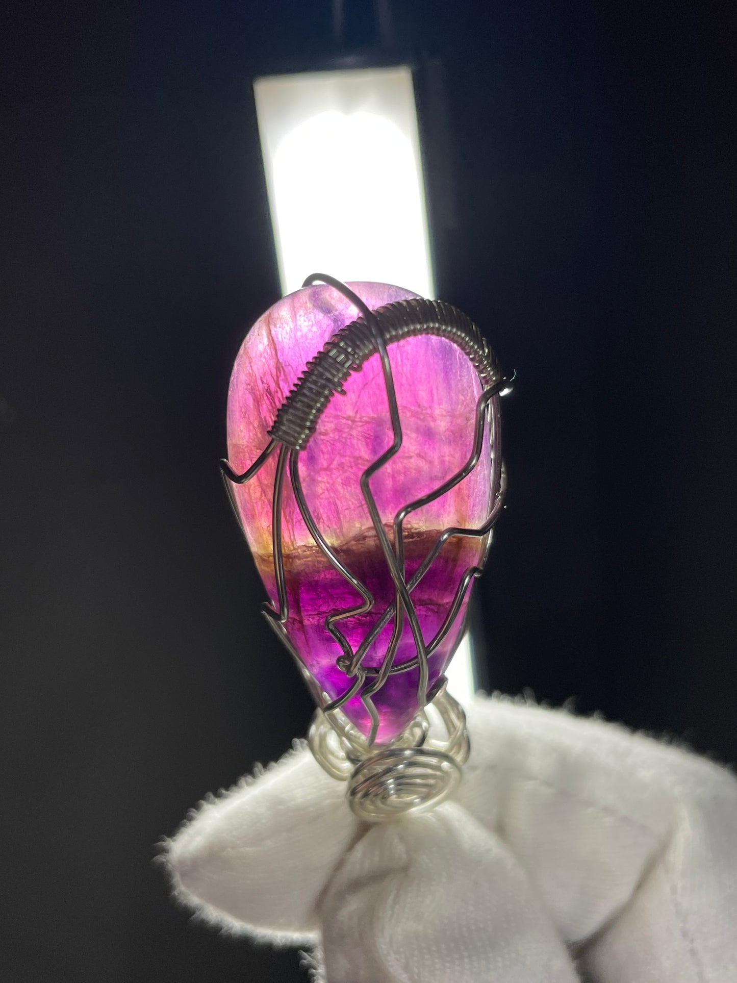 Purple Fluorite Crystal Gemstone Wire Wrap Silver Necklace