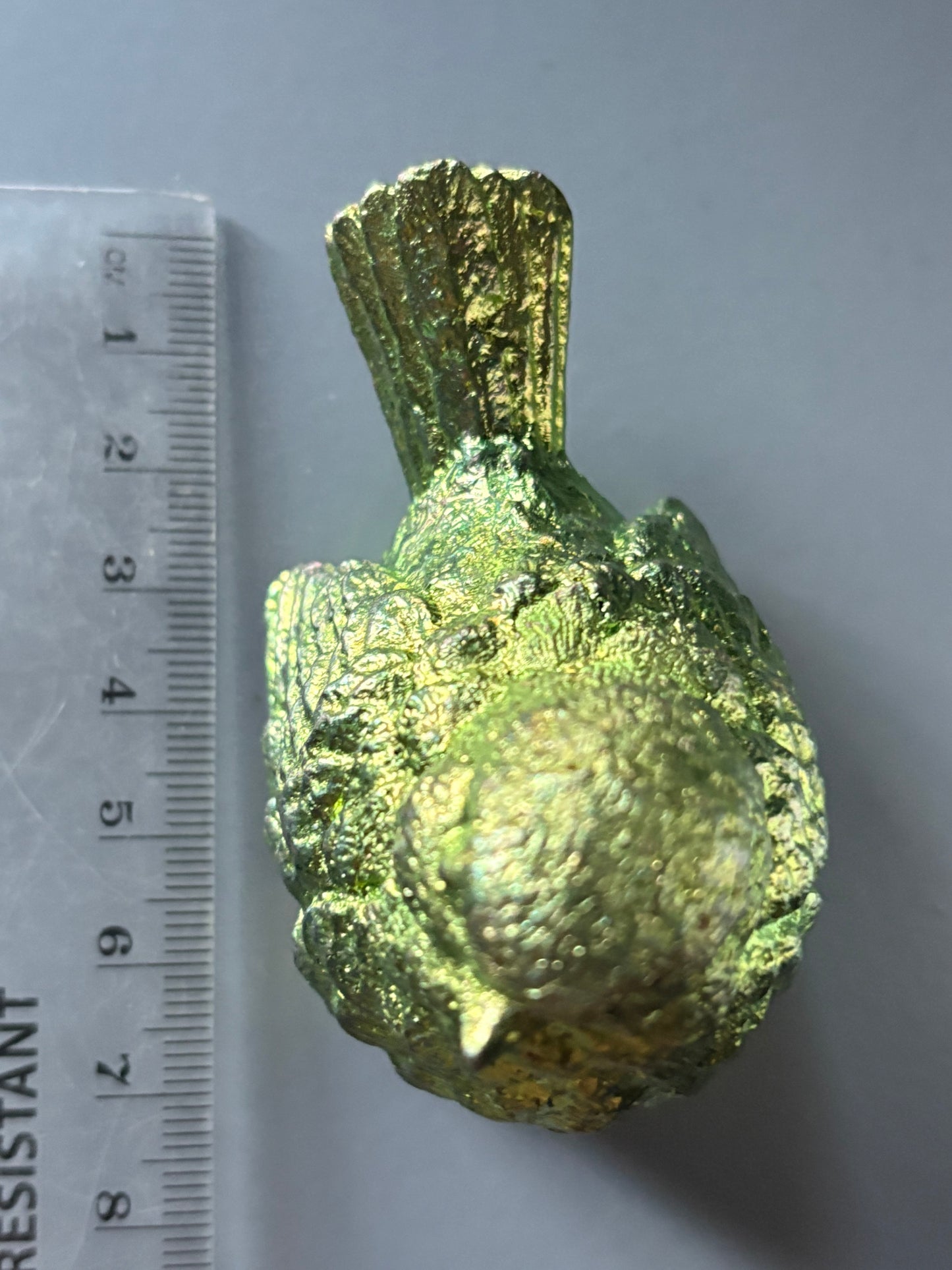 Green Bismuth Crystal Wren Song Bird Metal Art Sculpture