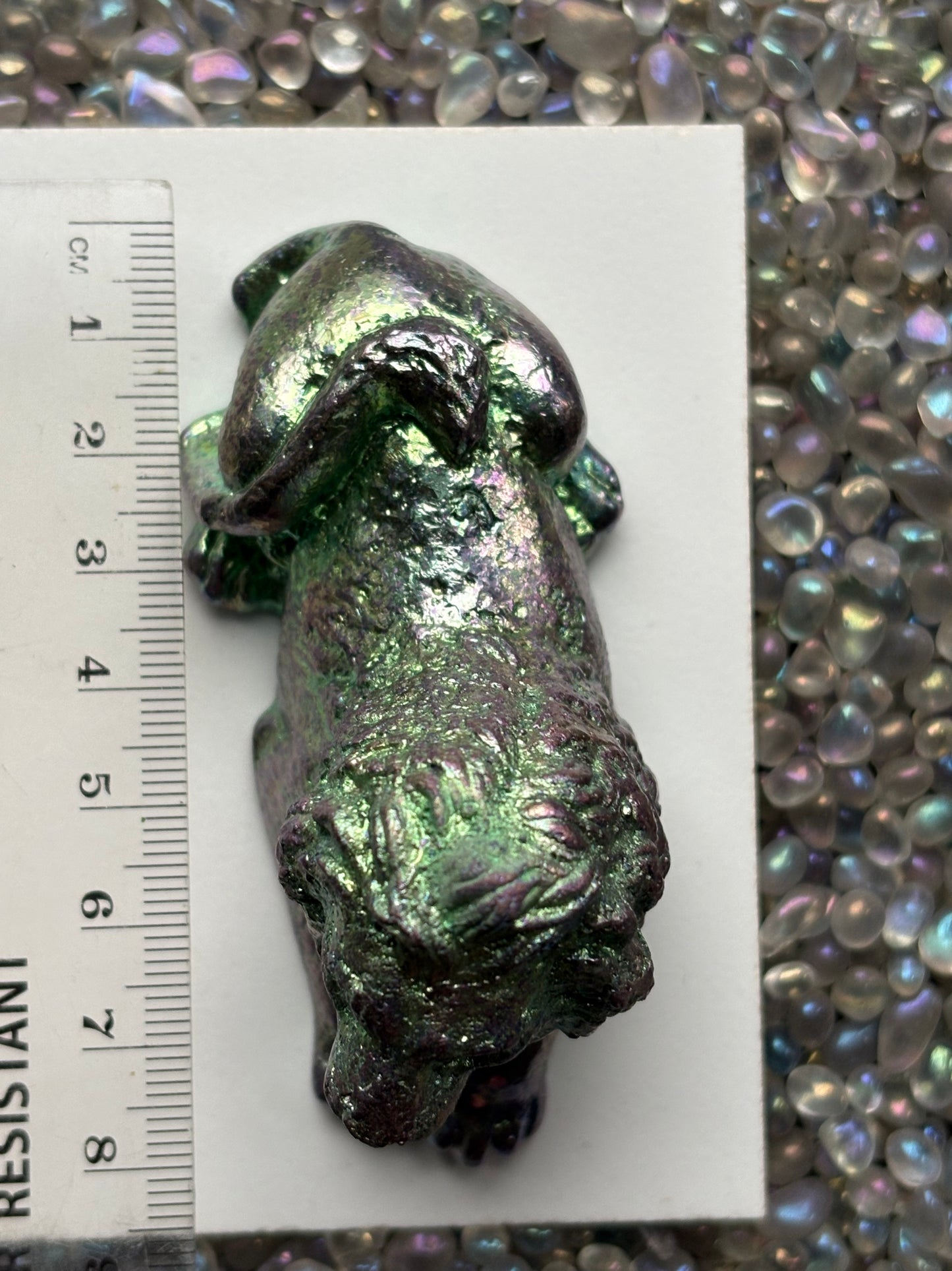 Teal Bismuth Crystal Lion Metal Art Sculpture