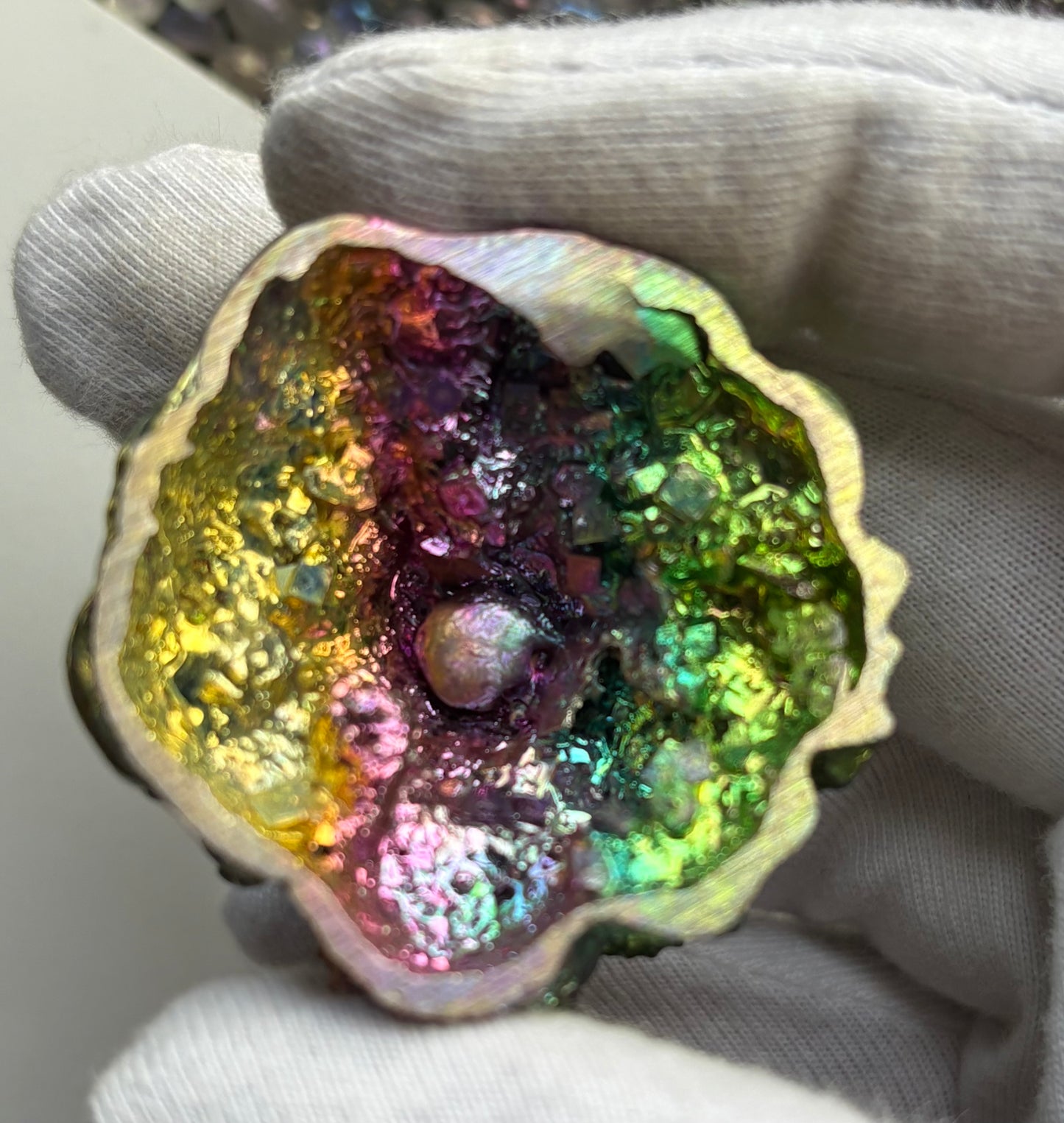 Rainbow Bismuth Crystal Rose Flower Metal Art Sculpture - Small