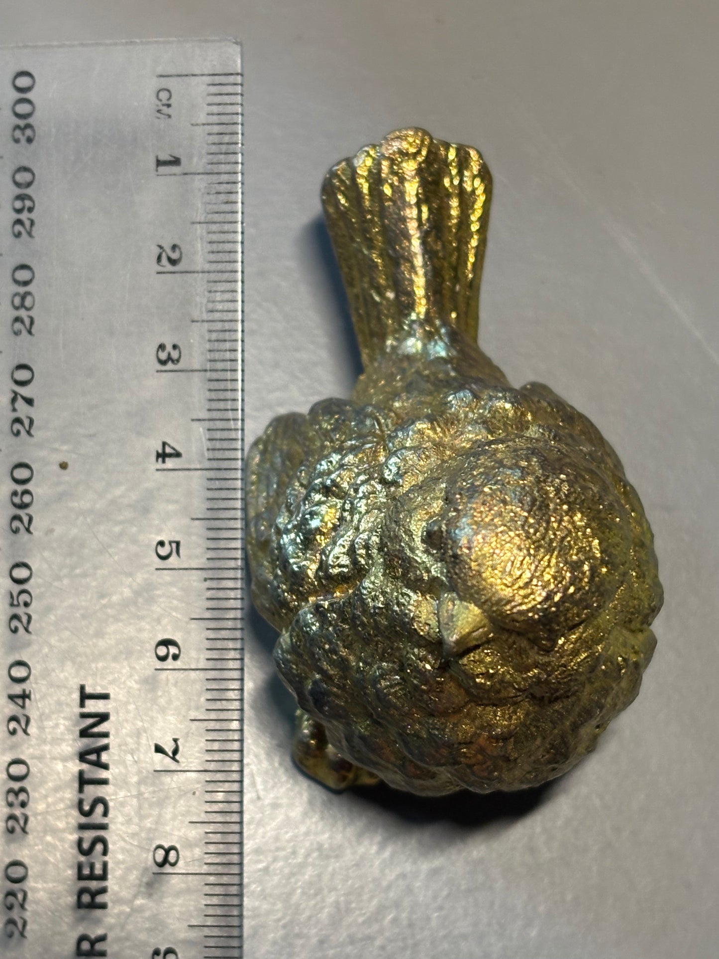 Gold Bismuth Crystal Wren Song Bird Metal Art Sculpture