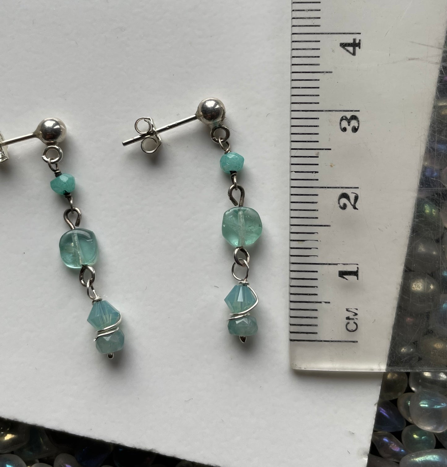 Sea Blue Apatite Aqua Chalcedony Crystal Gemstone Swarovski 925 Silver Drop Earrings