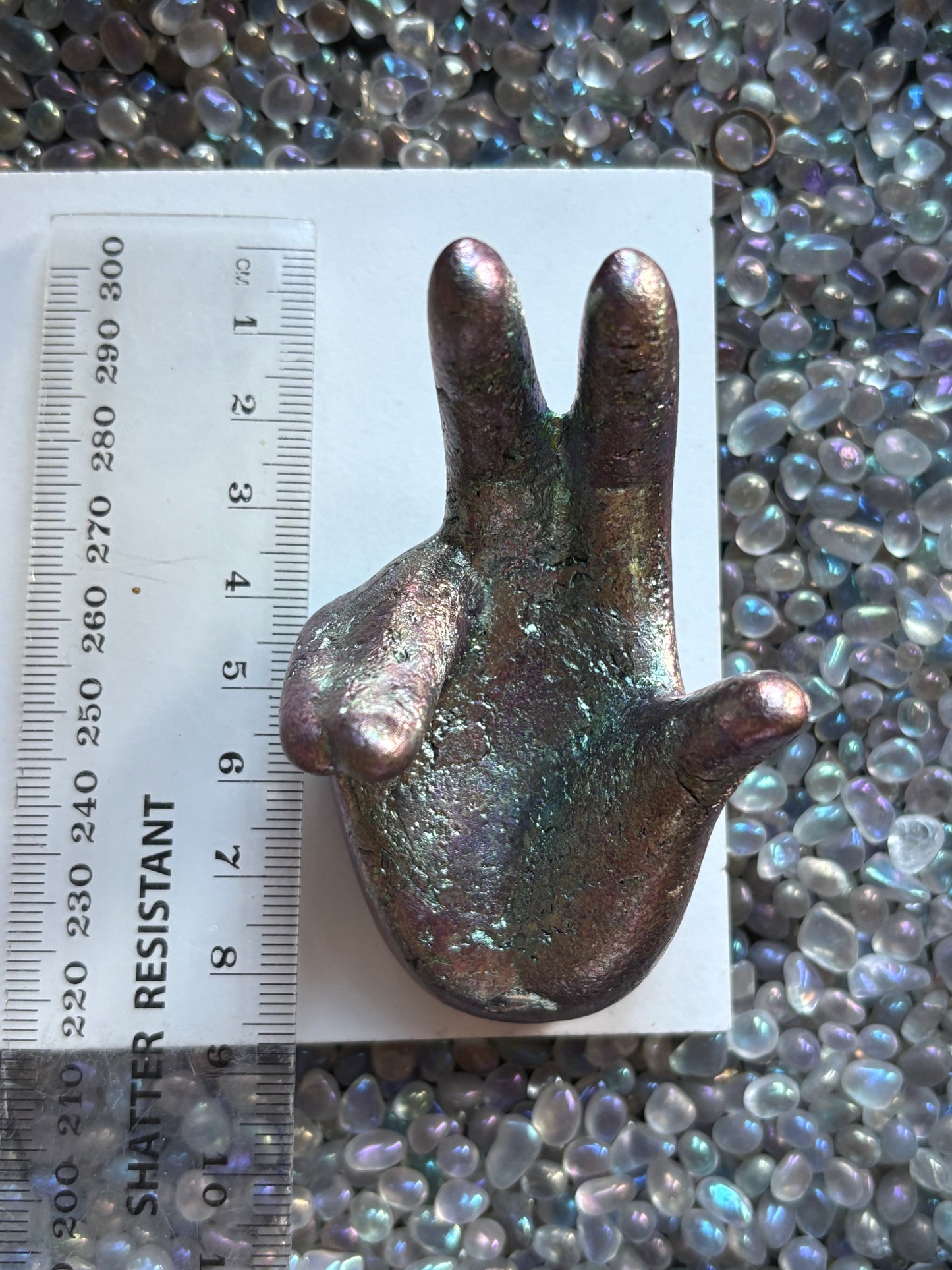 Purple Blue Bismuth Crystal Hand Sphere Holder - Metal Art Sculpture