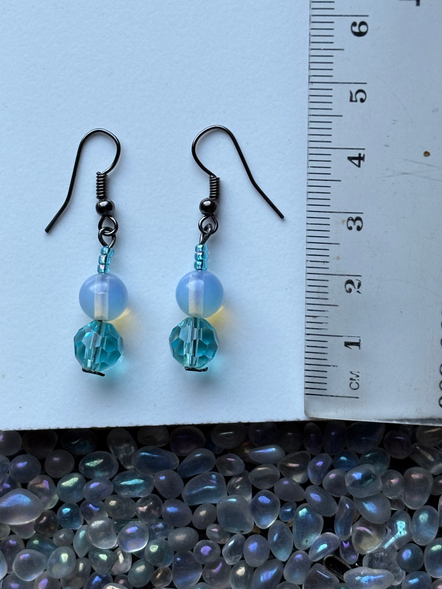 Opalite & Sky Blue Crystal Black Drop Earrings