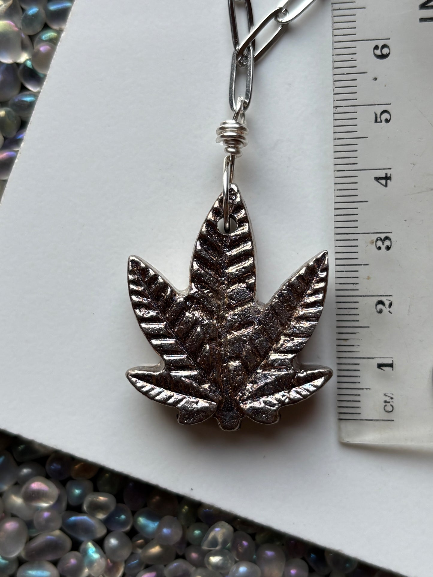 Silver Bismuth Crystal Silver Haze Leaf Necklace (2)