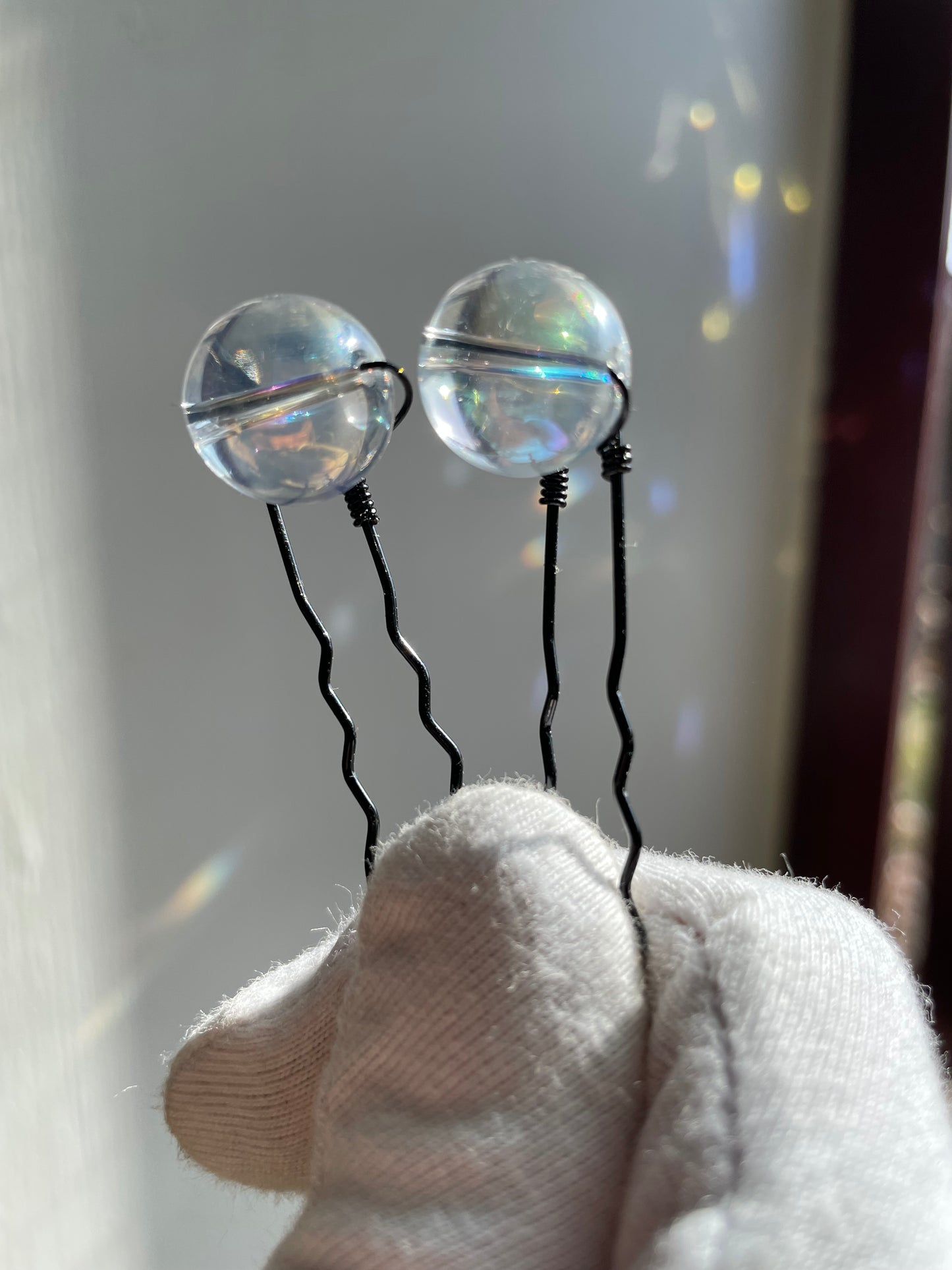 Clear Rainbow Ball Crystal - Hair Pin Set of Two