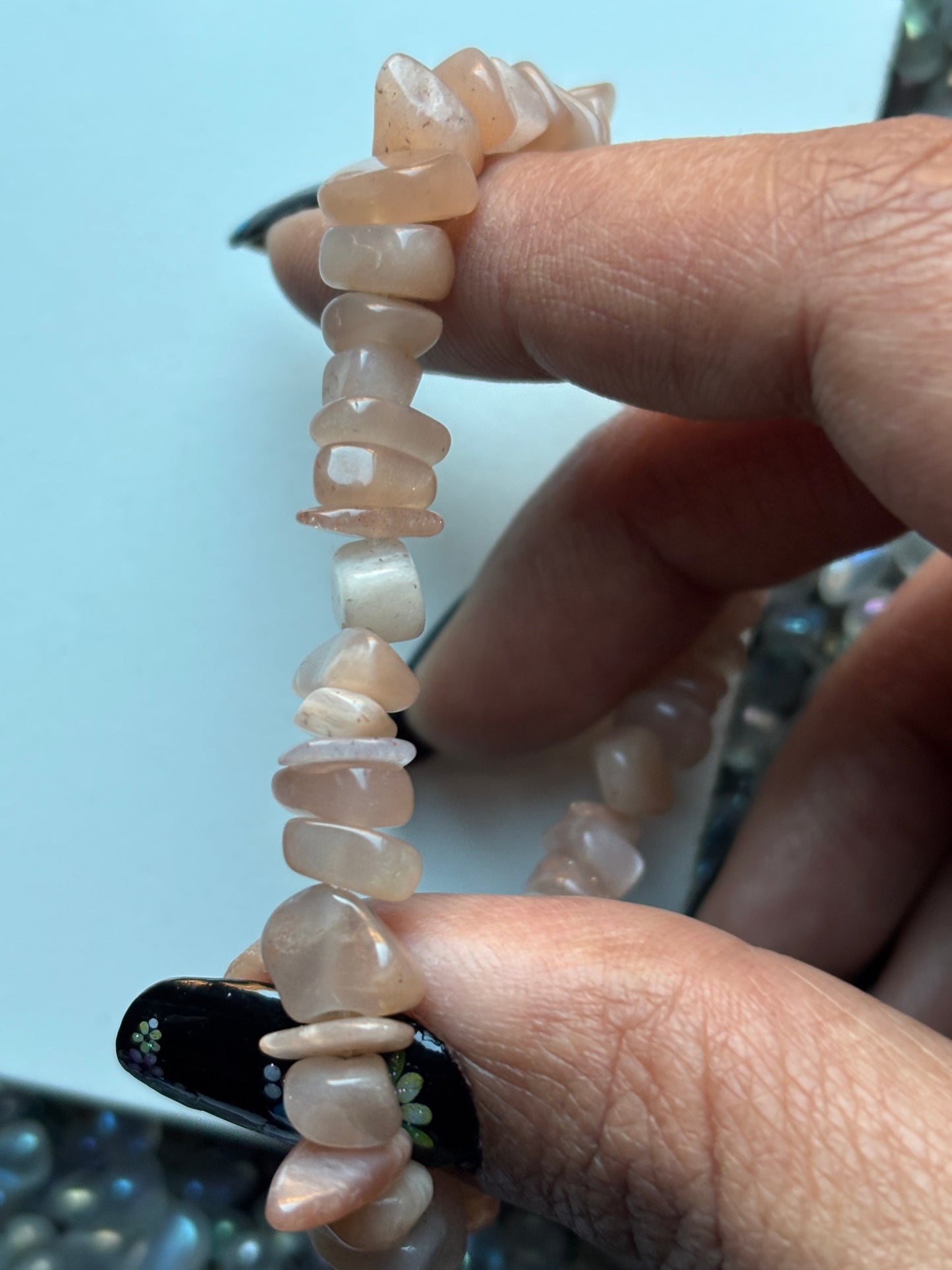 Peach Moonstone rough crystal gemstone plain stretch bracelet