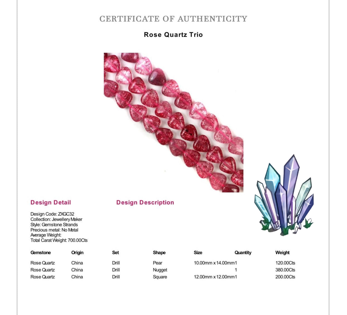 Rose Quartz Crystal Gemstone Faceted Peardrop Silver Necklace (Certified)