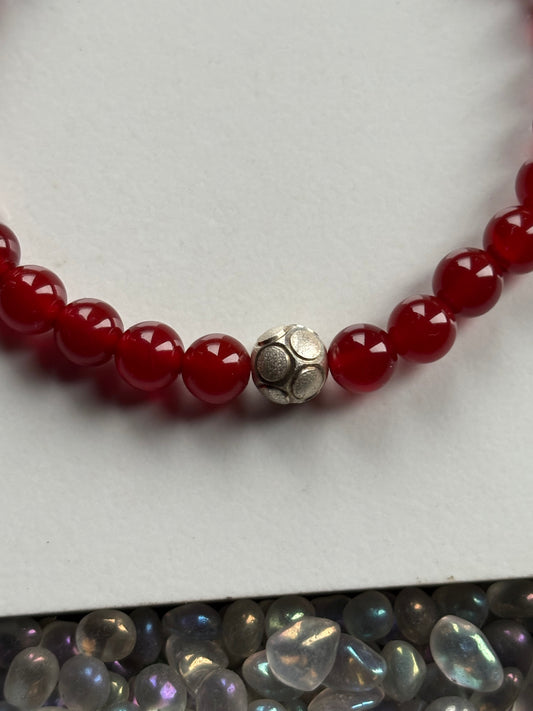 Red Quartz Crystal Gemstone Stretch Bracelet Sterling Silver