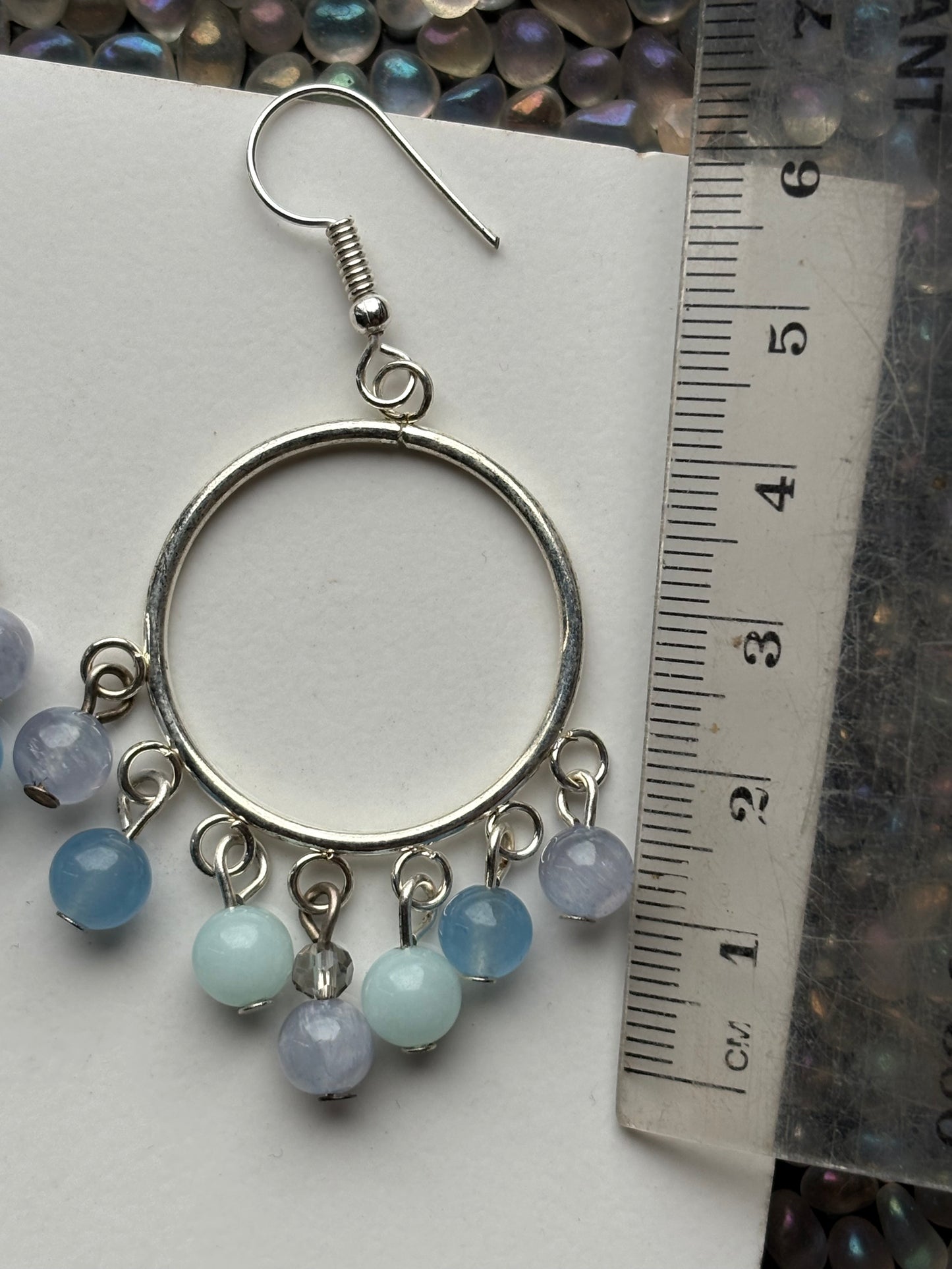 Pastel Quartz & Jade Gemstone silver hoop Chandelier Earrings